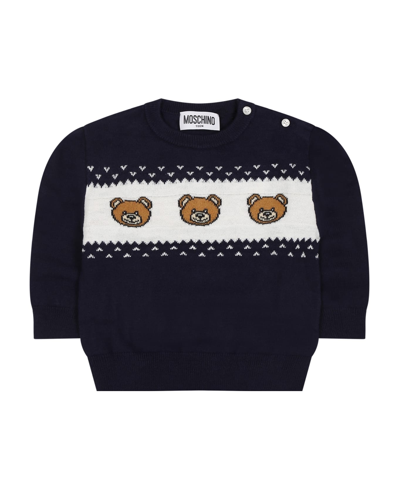 Moschino Blue Sweater For Babykids With Teddy Bears - Blue