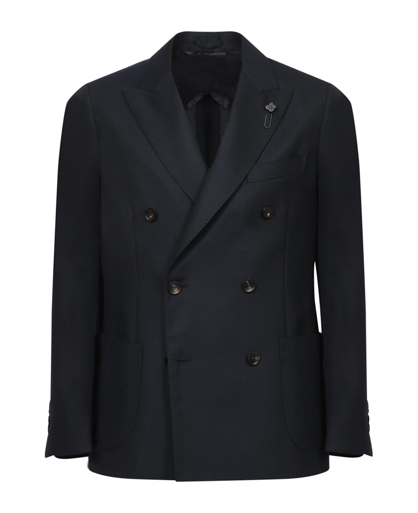 Lardini Double-breasted Wool Black Jacket - Black