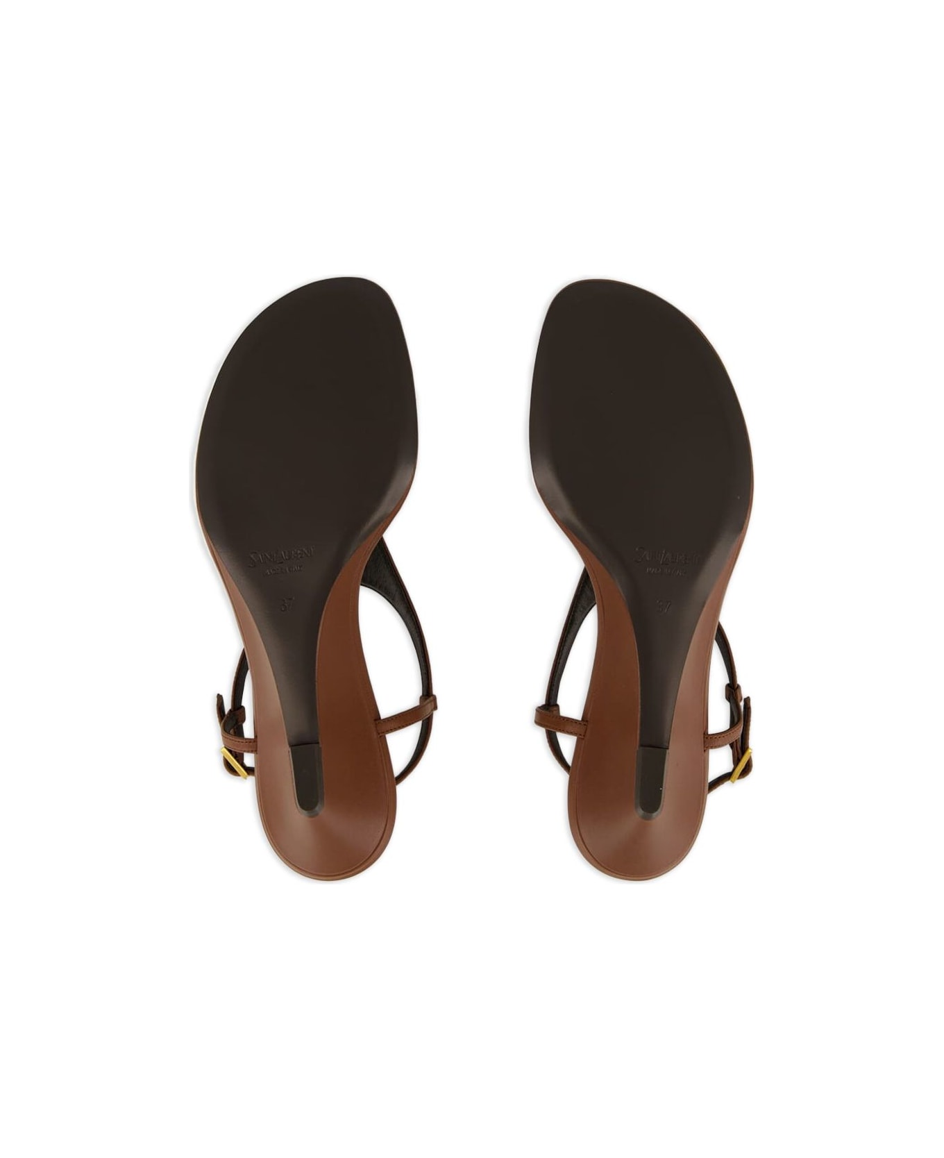 Saint Laurent Cassandre Wedges In Smooth Leather - Brown