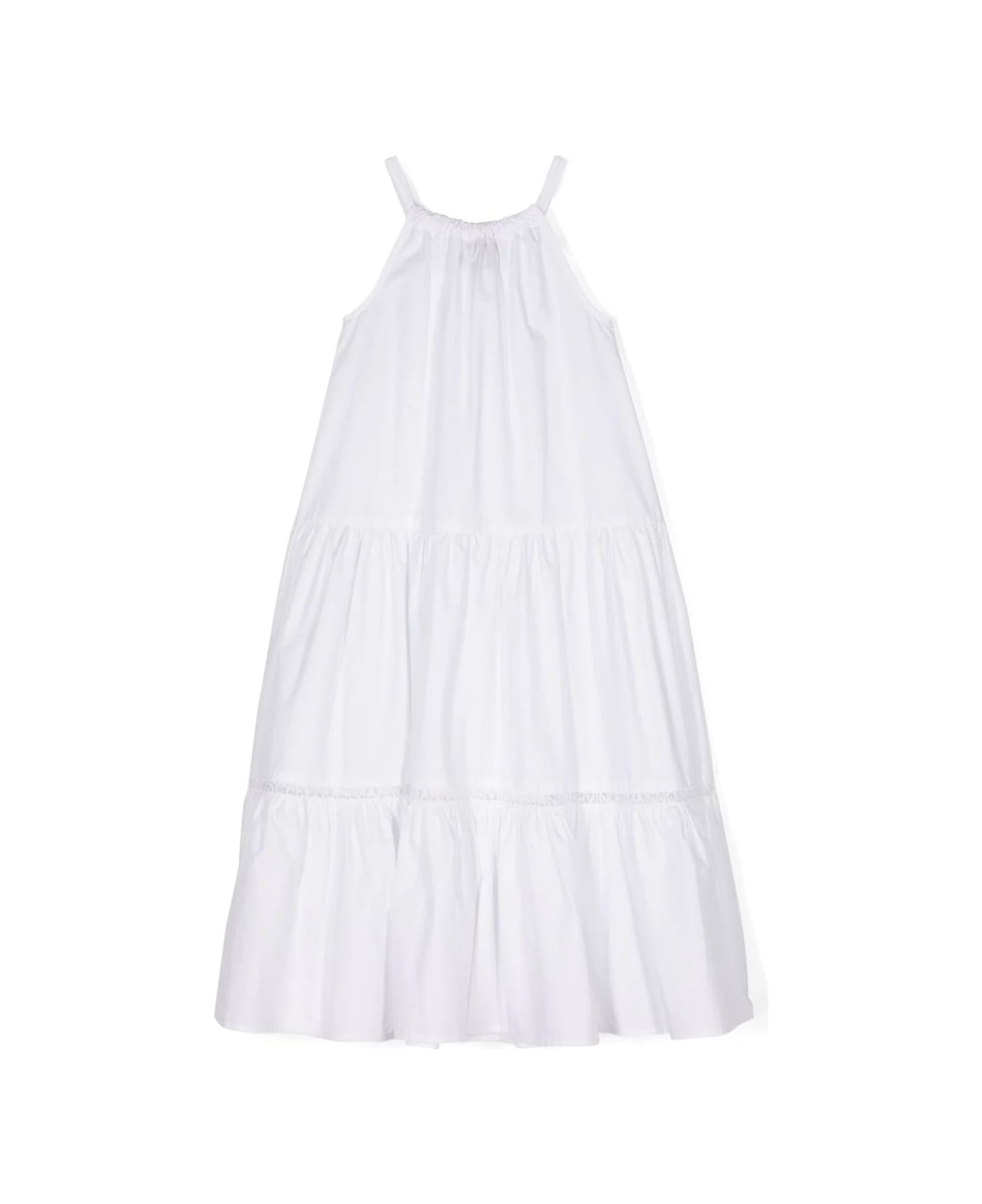 Ermanno Scervino Junior Sleeveless White Flounced Dress With Lace - White ワンピース＆ドレス