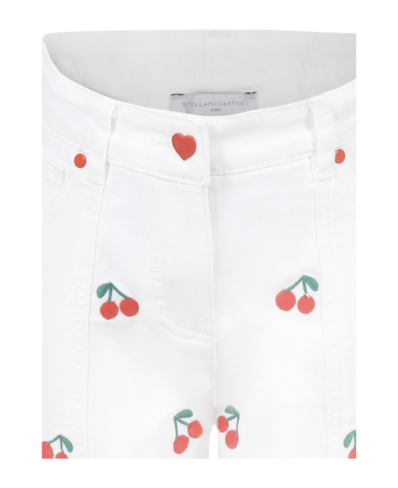 Stella McCartney Kids White Jeans For Girl With Cherries - White