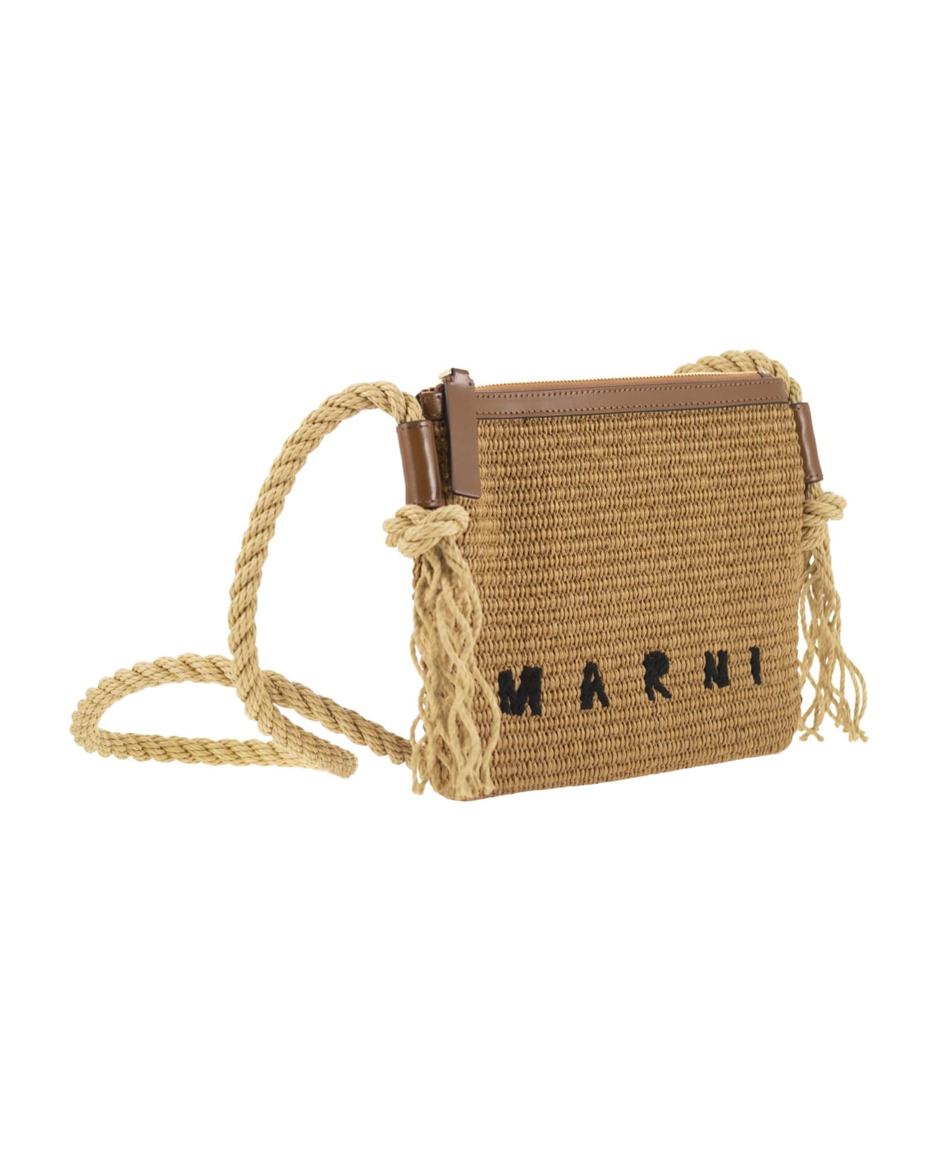 Marni 'marcel Summer' Brown Leather And Fabric Bag - RAWSIENNA