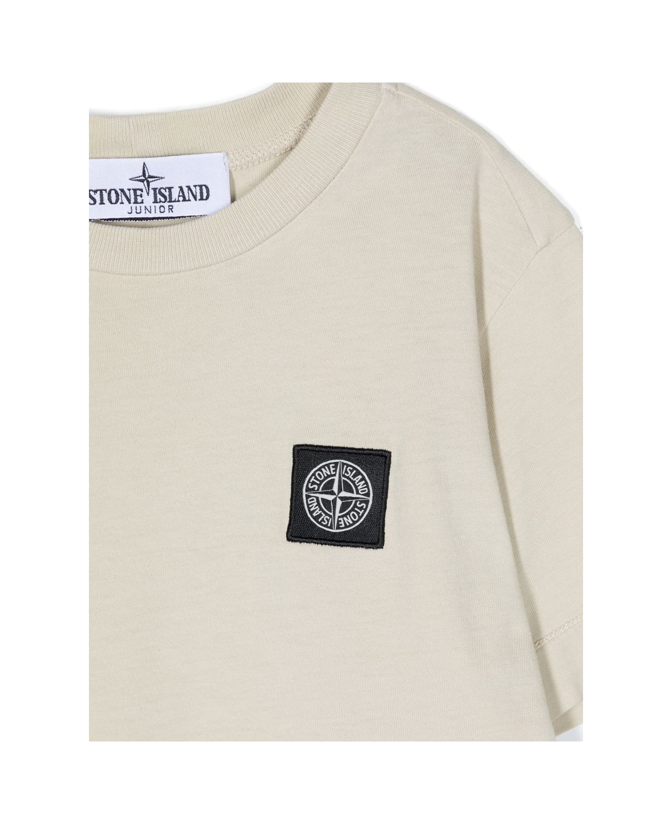 Stone Island Junior Beige T-shirt With Logo Patch - Brown