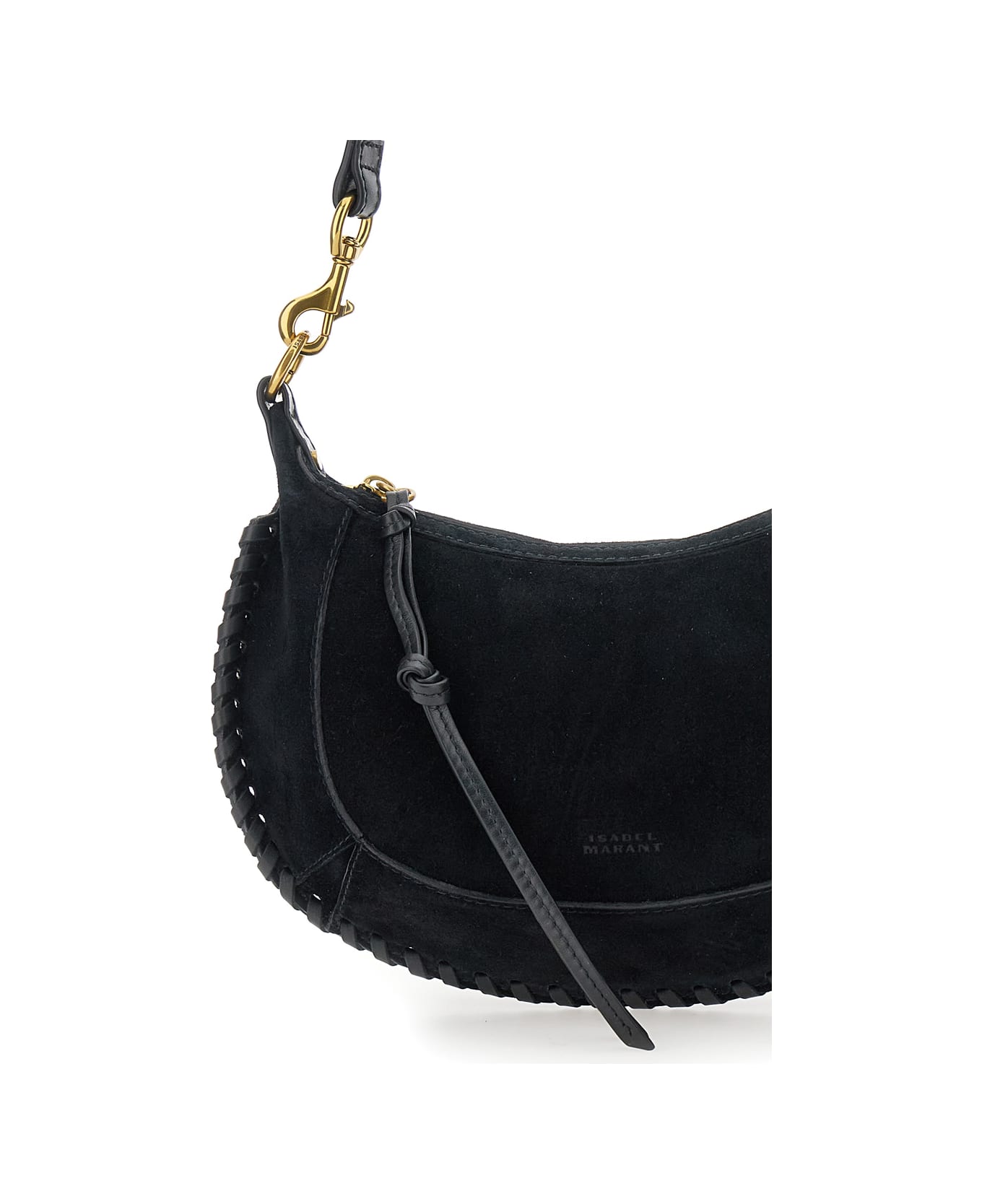 Isabel Marant 
oskan Moon
 Black Crossbody Bag With Front Logo Print In Suede Woman - Bk Black