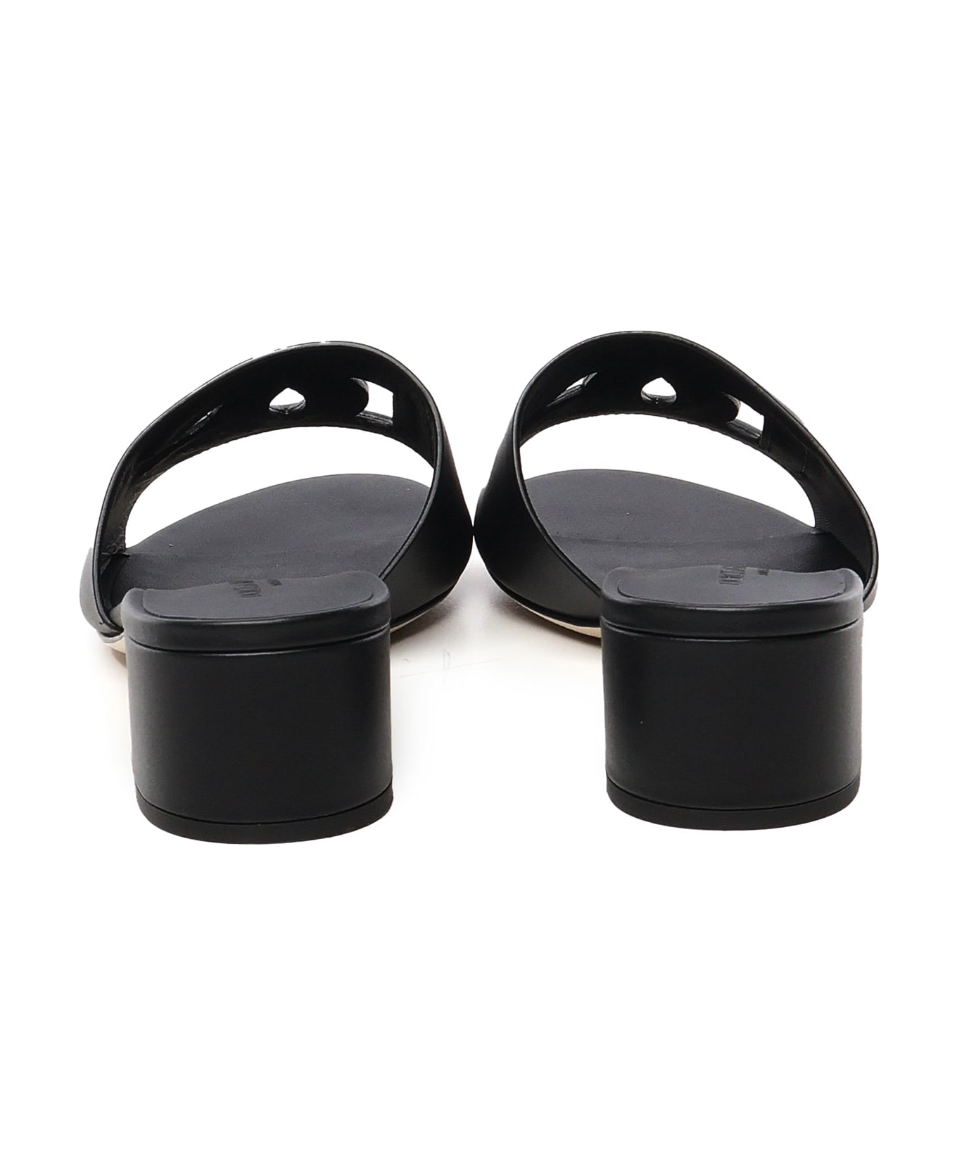 Dolce & Gabbana Calfskin Leather Slide And Dg Logo - Black