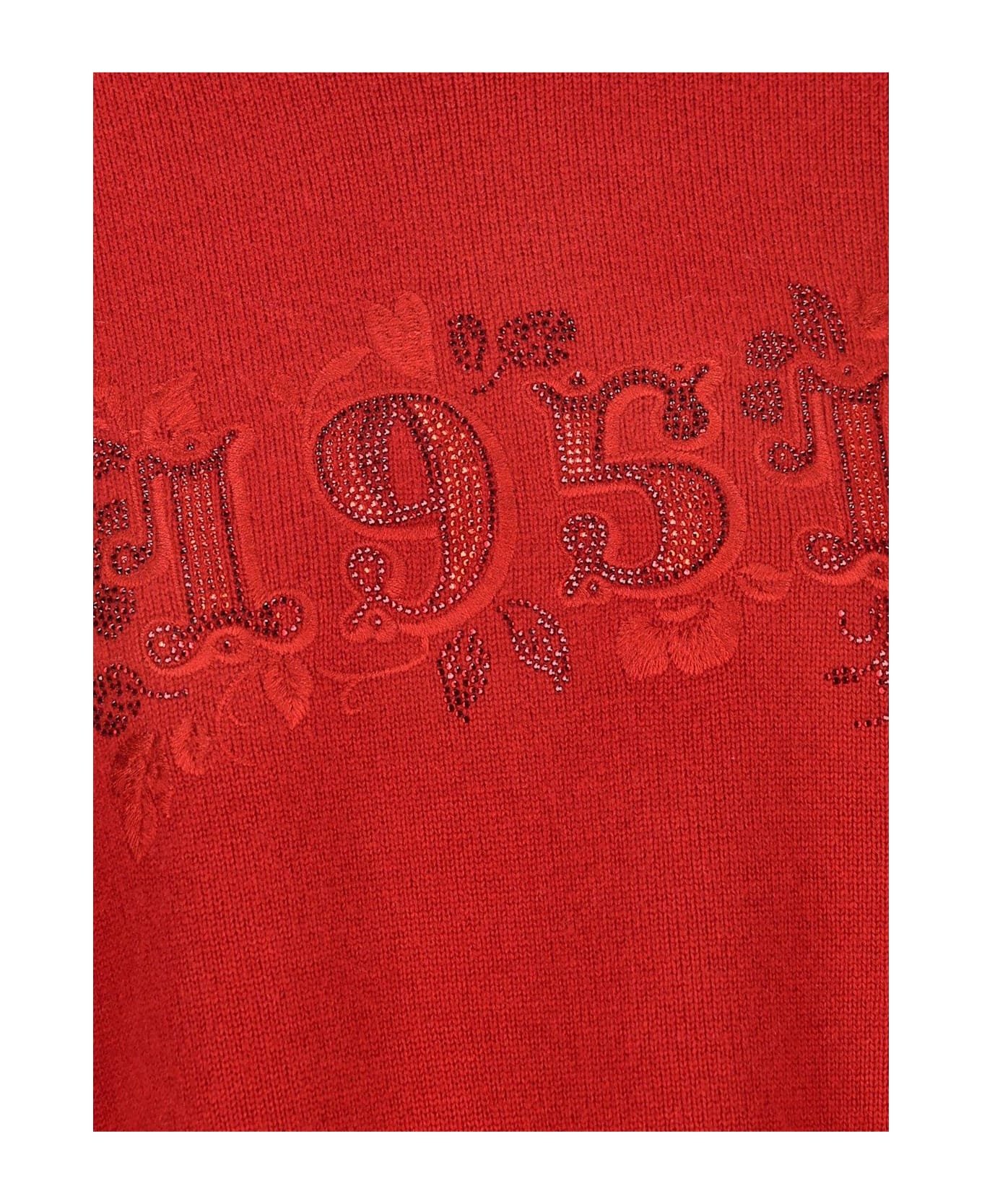Max Mara Embellished Crewneck Long-sleeved Dress - Rosso