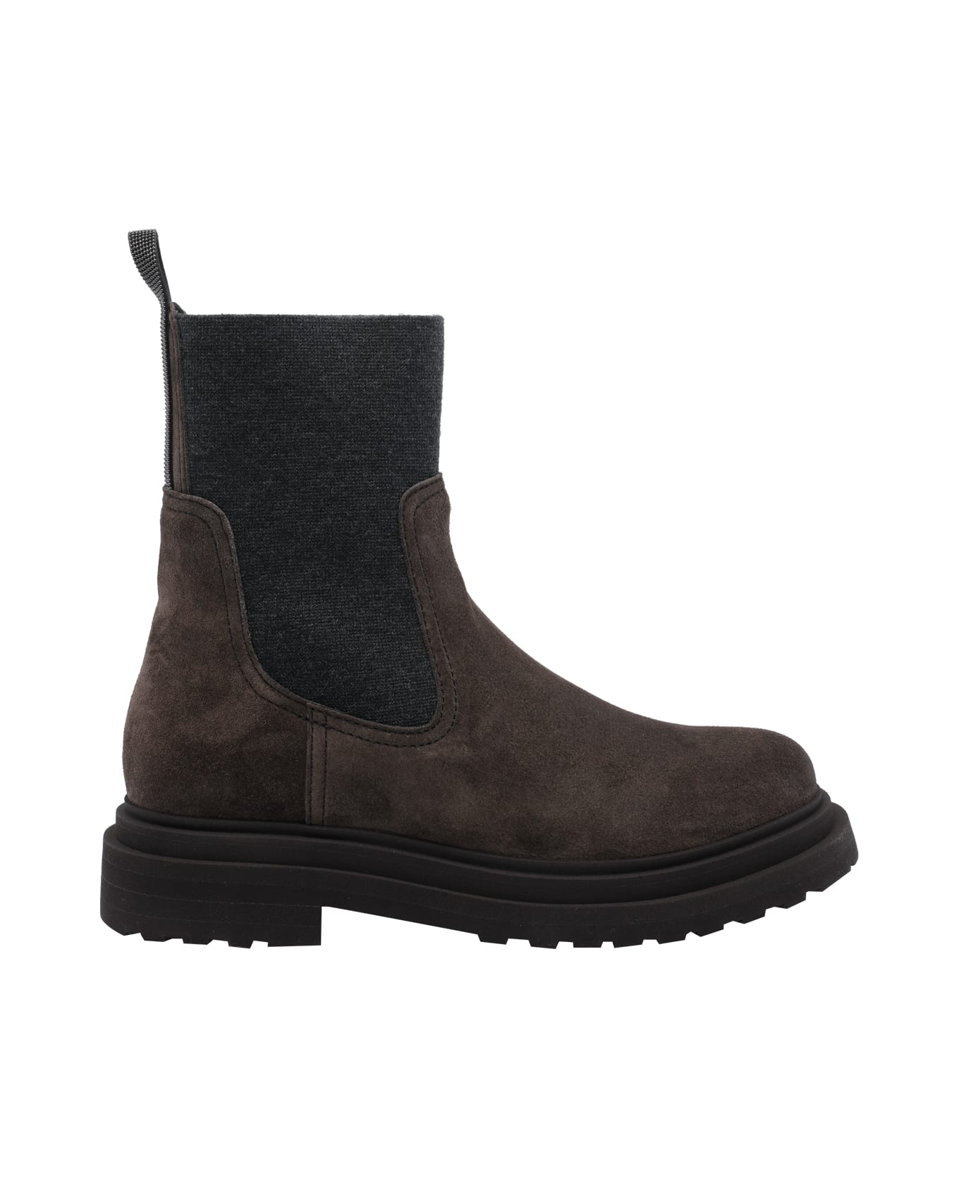 Brunello Cucinelli Suede Boot With Knitted Insert And Precious Loop Detail - Brown