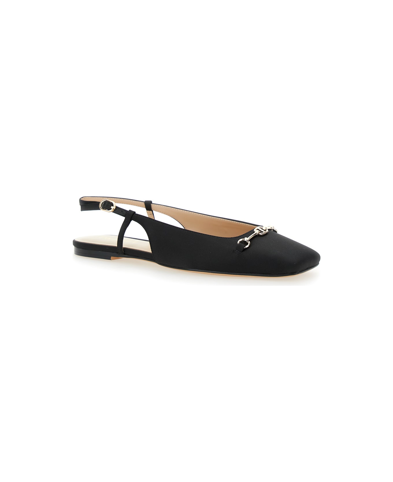 TwinSet Black Ballet Shoes With Square Toe And Logo Plaque On The Front In Tech Fabric Woman - Black
