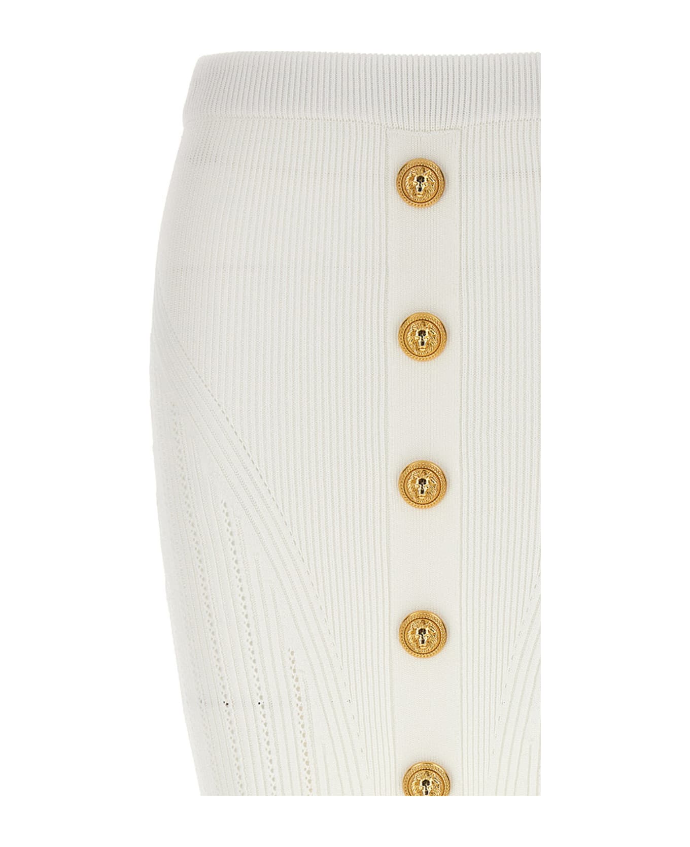 Balmain Gold Button Skirt - White