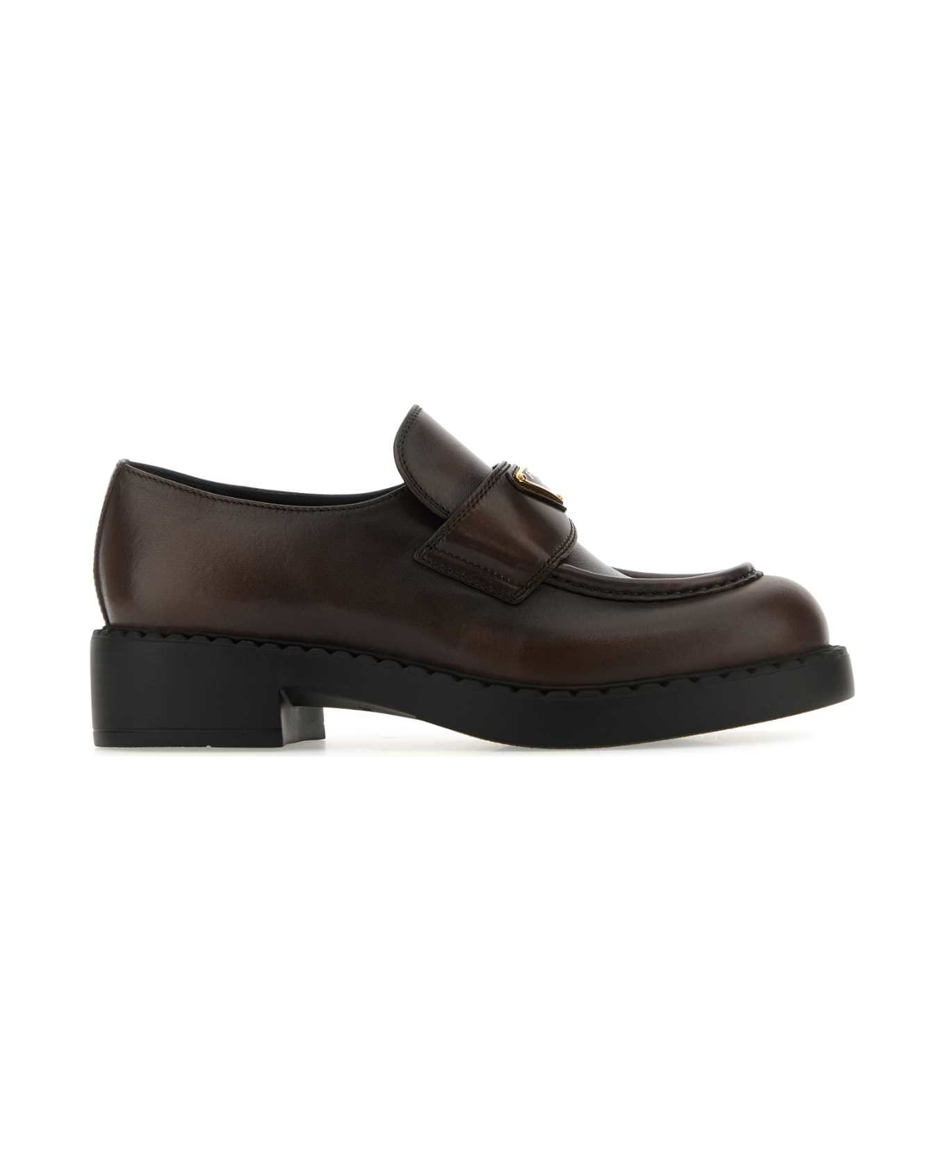Prada Dark Brown Leather Loafers - MORO