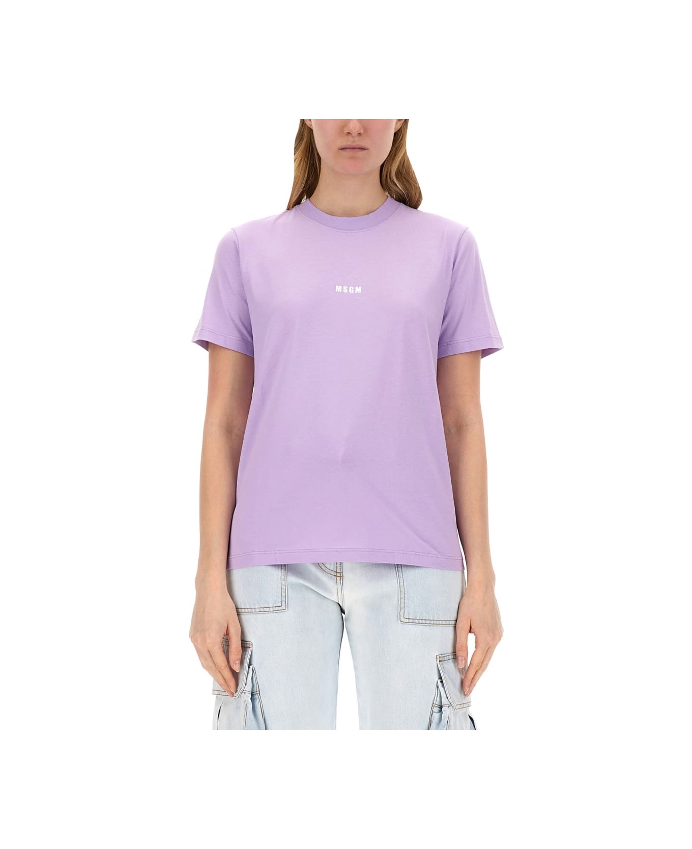 MSGM T-shirt With Logo - LILAC Tシャツ