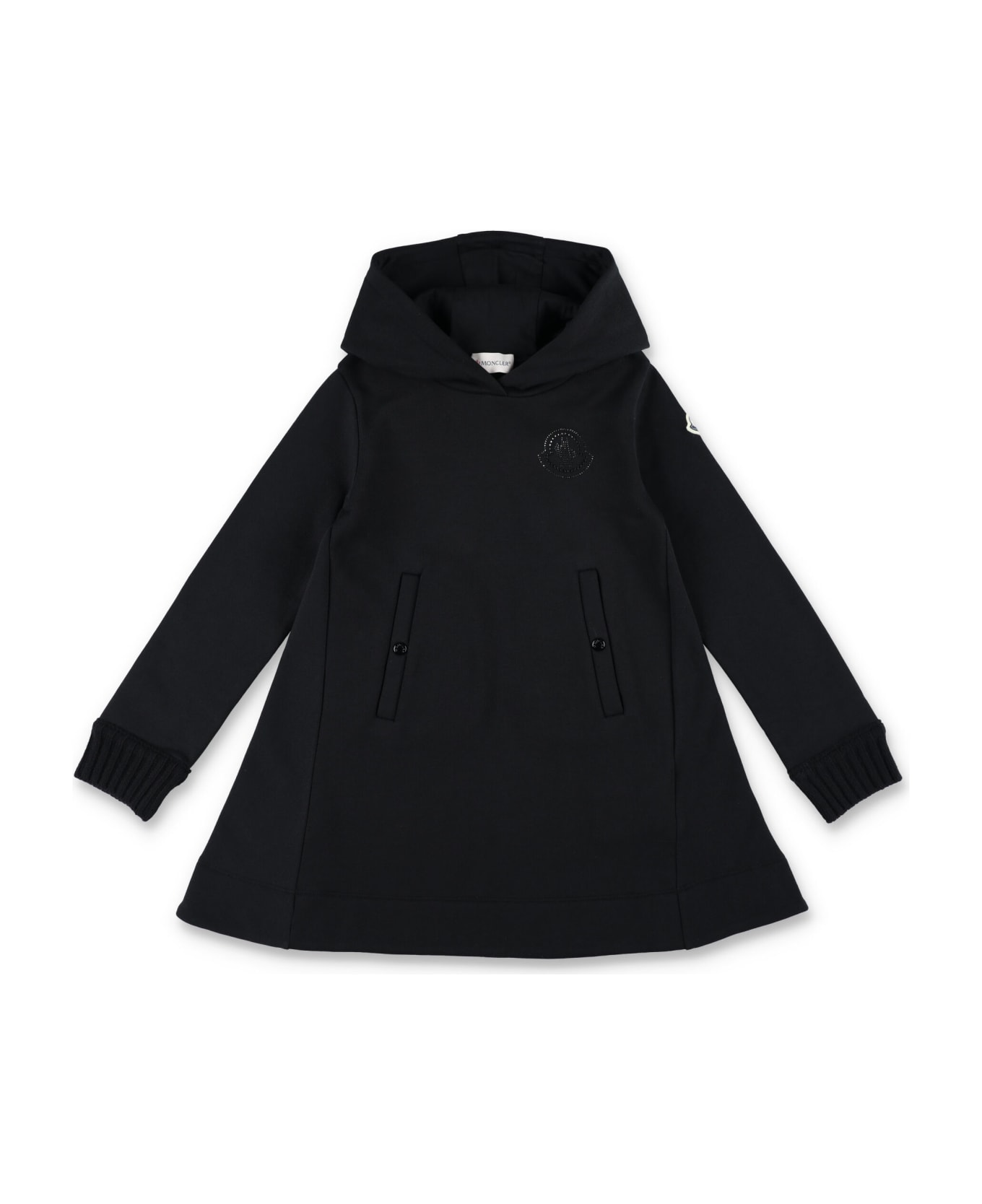 Moncler Hooded Crystal Logo Dress - Black