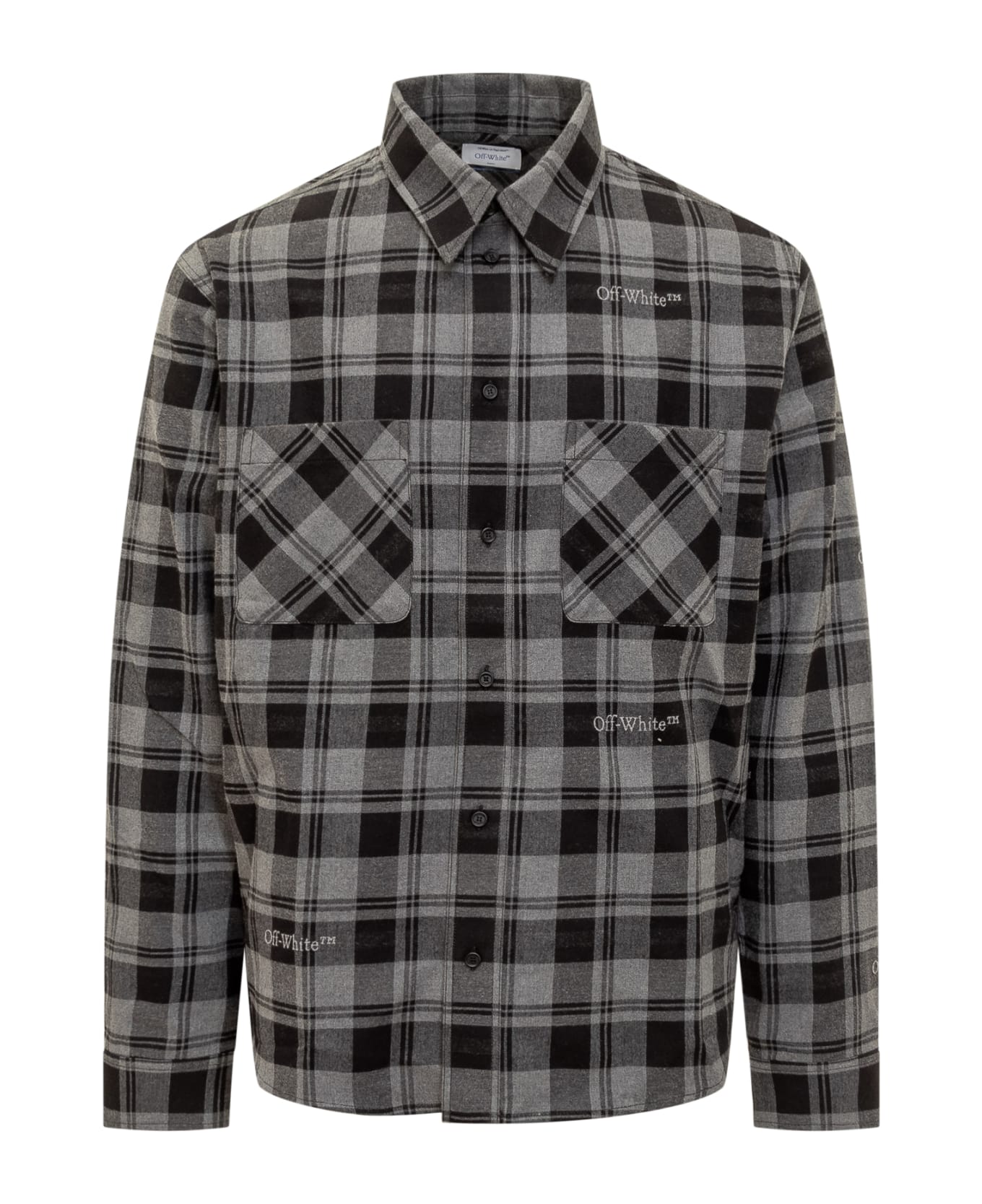 Off-White Check Patterned Buttoned Shirt - GREY BLACK
