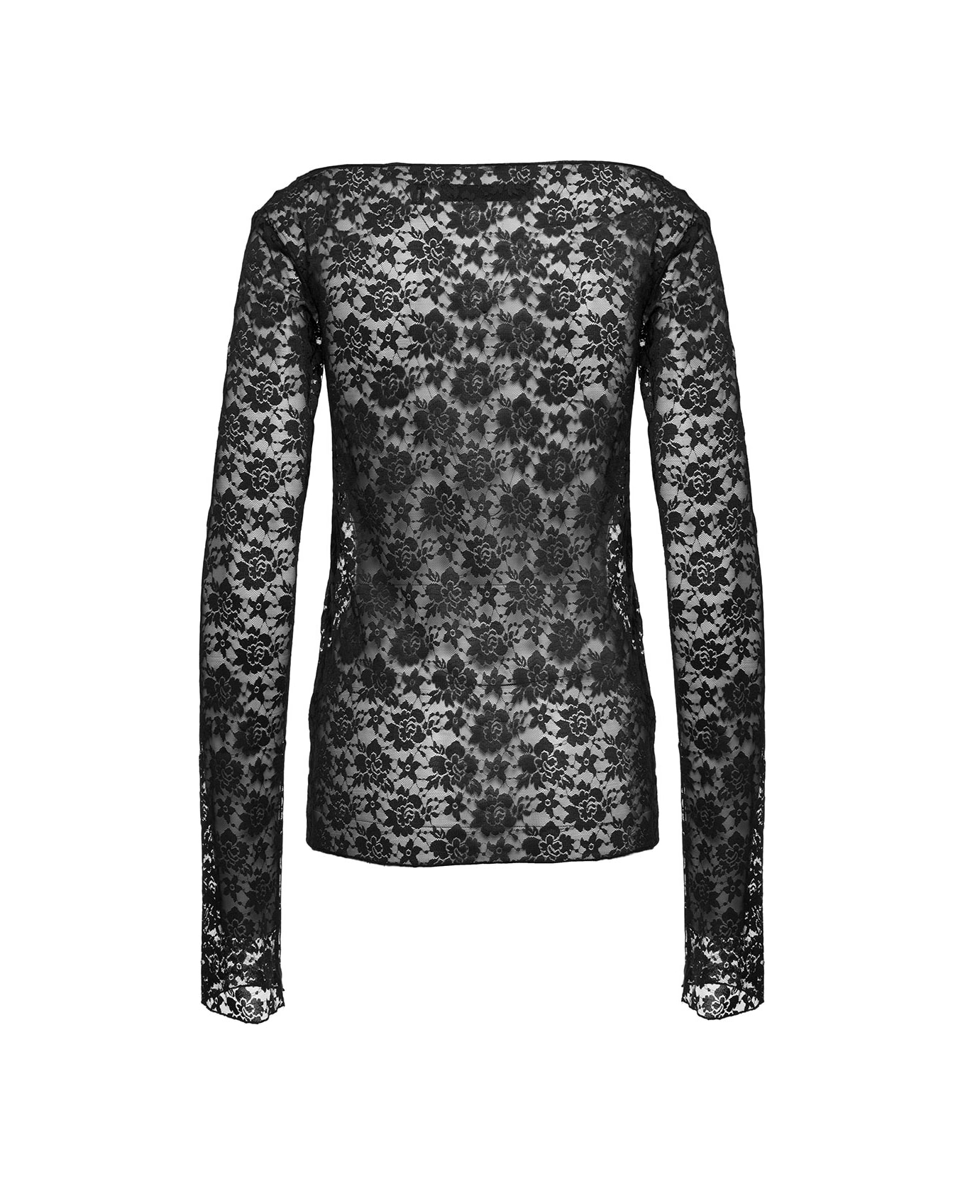 Rotate by Birger Christensen Black Long Sleeve Top With Boat Neckine In Lace Woman - Black