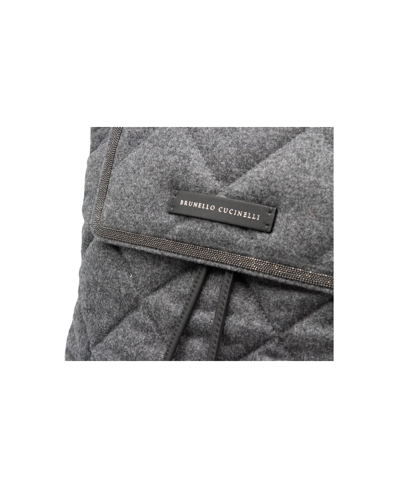 Brunello Cucinelli Backpack With Diamond Pattern In Wool And Leather Embellished With Rows Of Jewels - Grey
