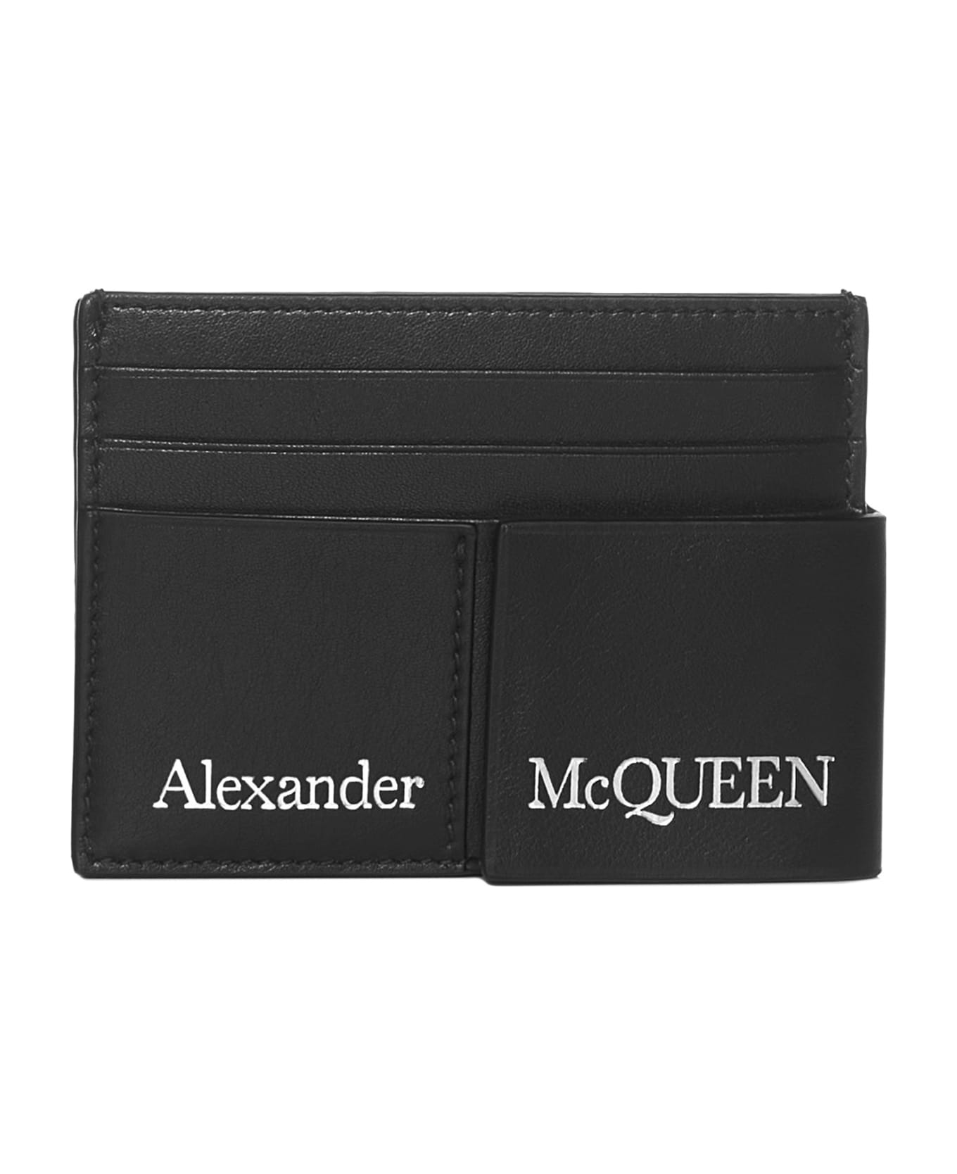 Alexander McQueen Double Card Holder In Black Leather With Logo - Nero 財布