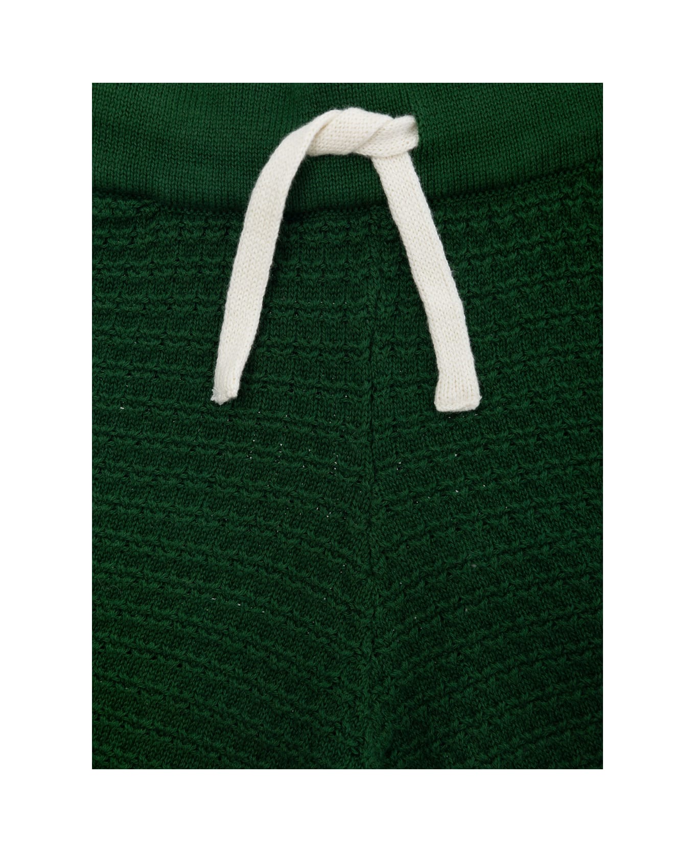 Mini Rodini Green Shorts With Elastic Waist And Drawstring In Cotton Crochet Boy - Green