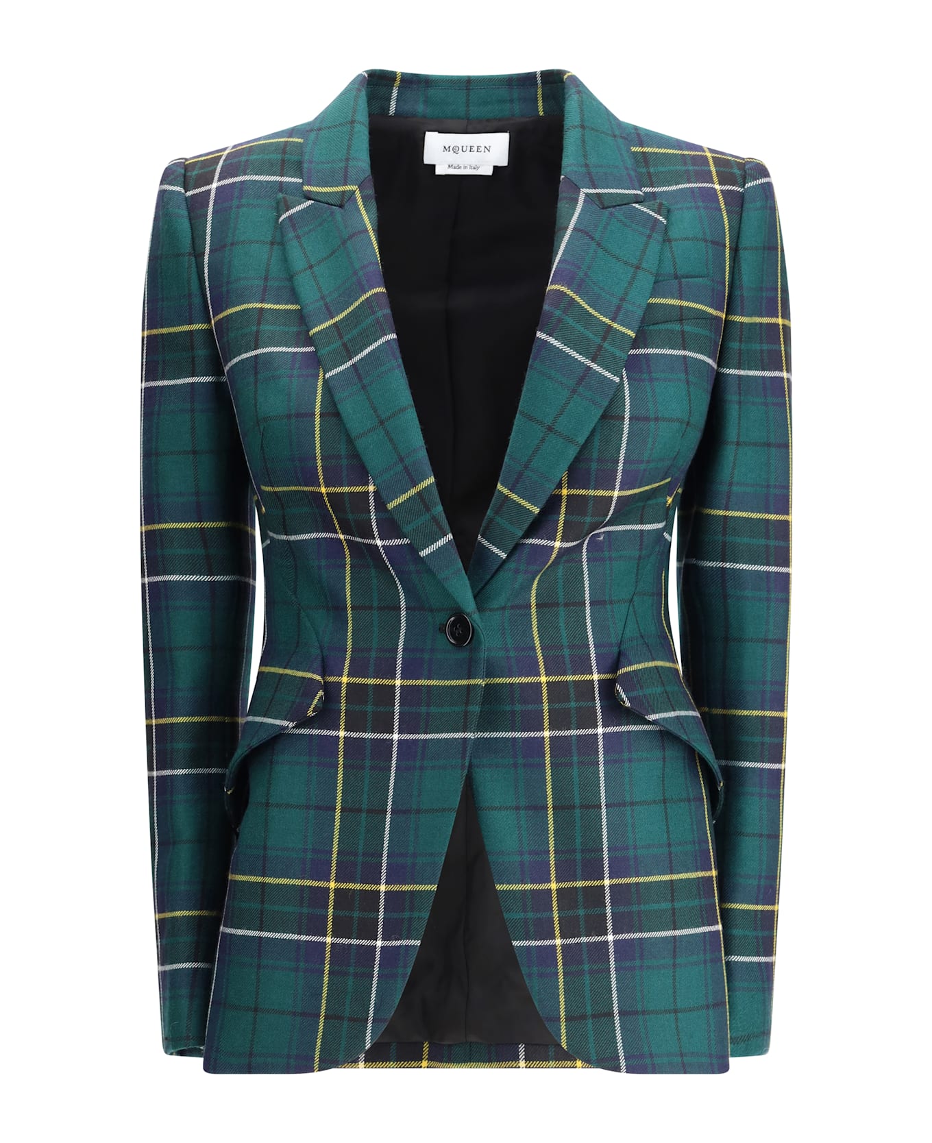 Alexander McQueen Check Patterned Blazer - NAVY/GREEN/YELLOW
