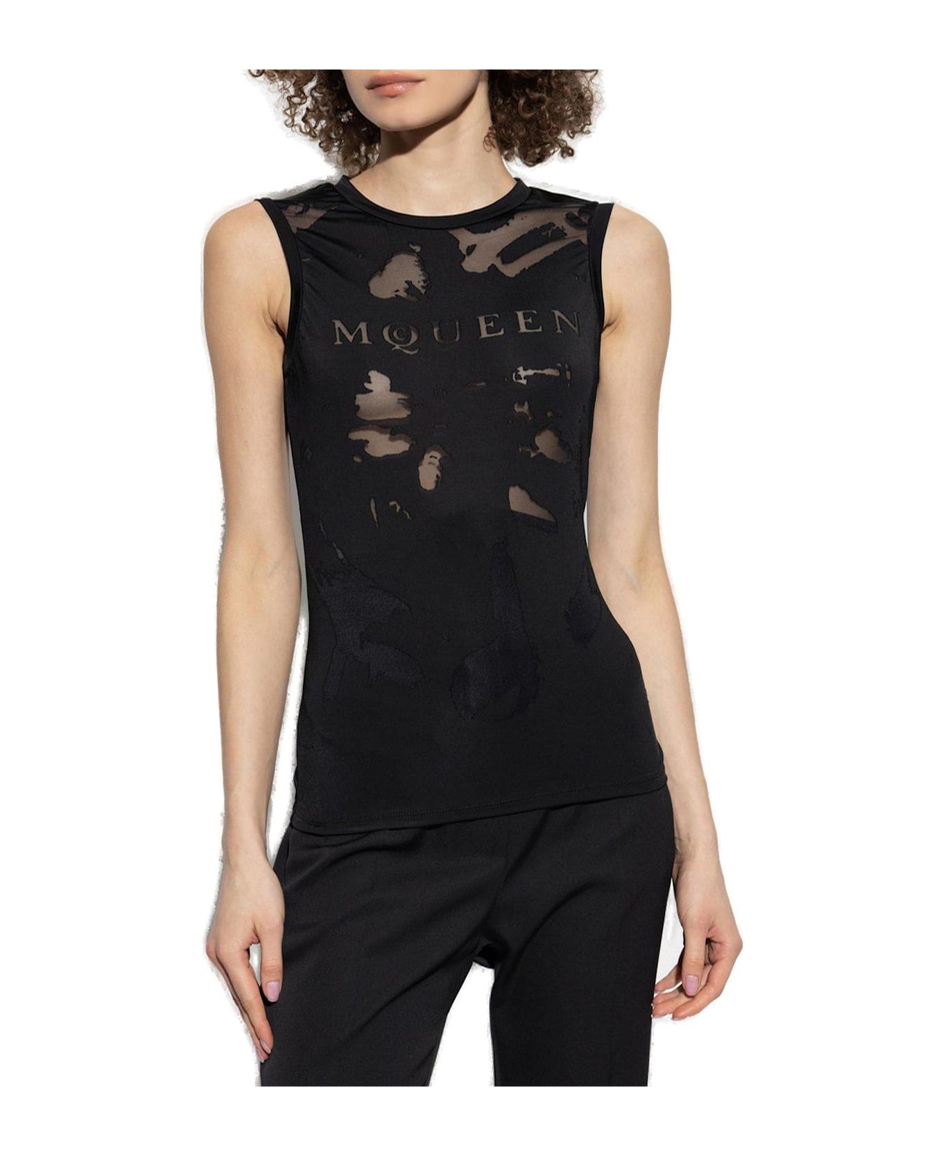 Alexander McQueen Logo Detailed Mesh Tank Top - Black