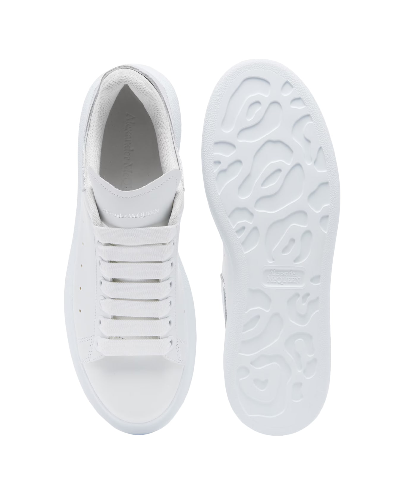 Alexander McQueen White And Metallic Silver Oversized Sneakers - White