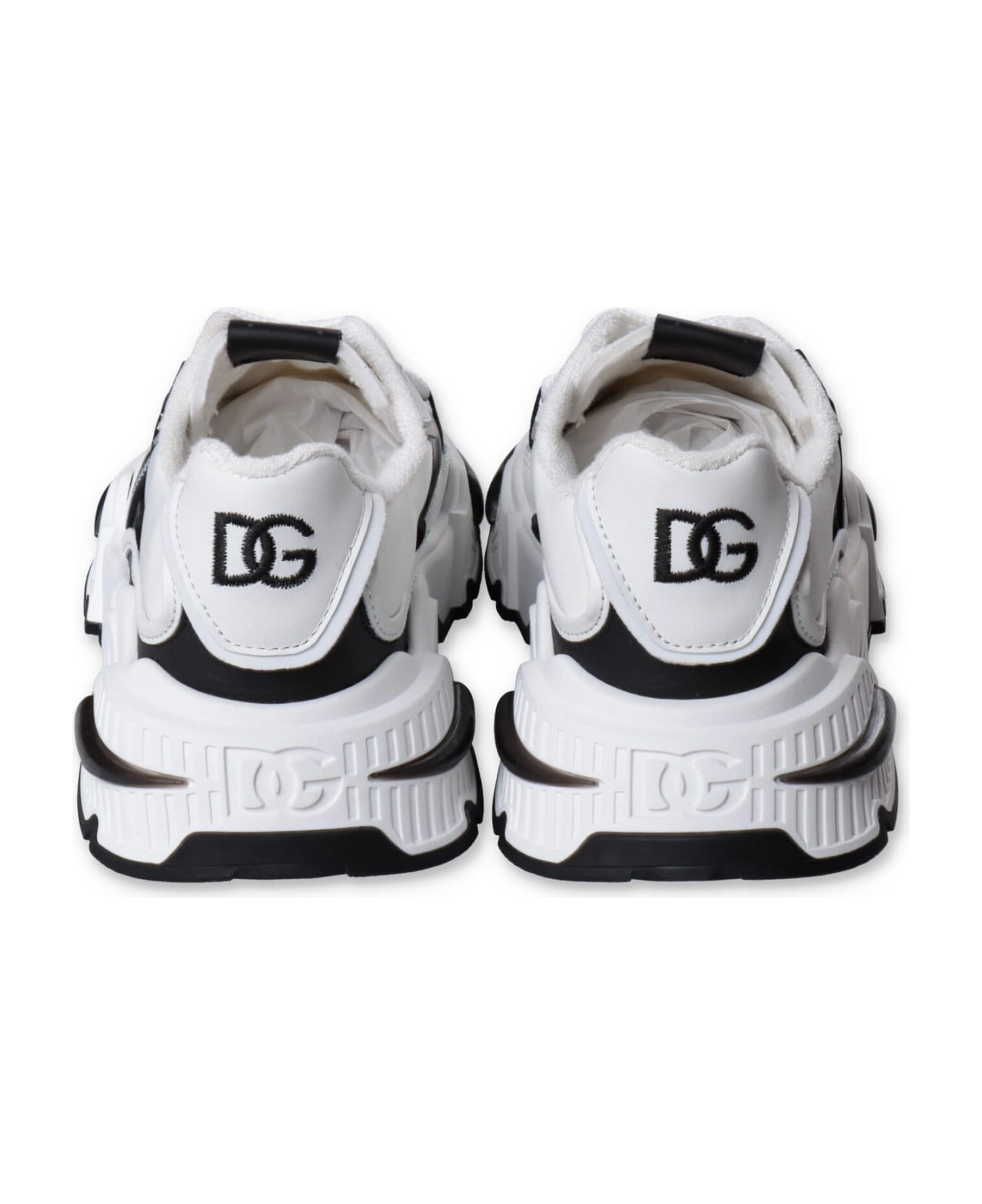 Dolce & Gabbana Sneakers Bianche E Nero In Vitello Con Inserti In Tnt Bambino - Bianco