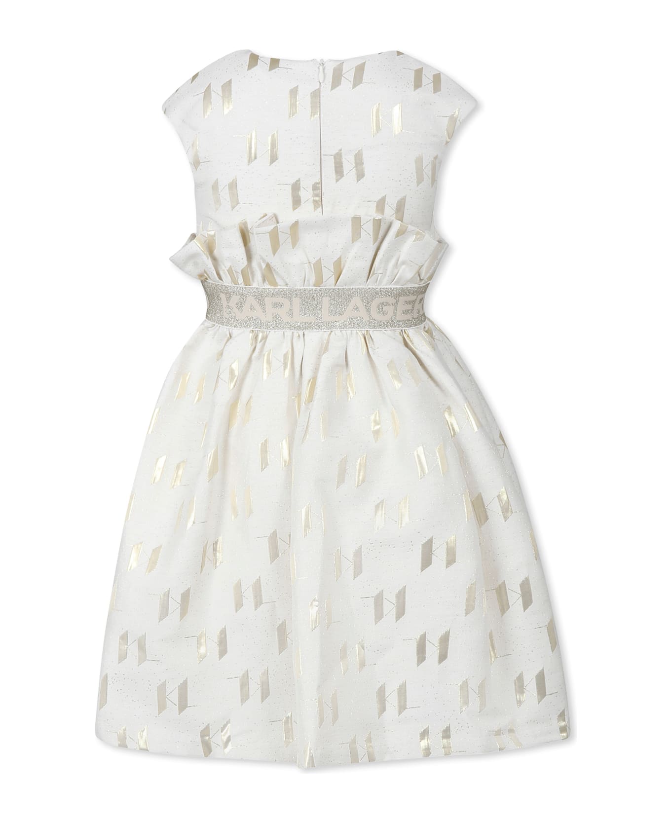 Karl Lagerfeld Kids Ivory Dress For Girl With Logo - Ivory