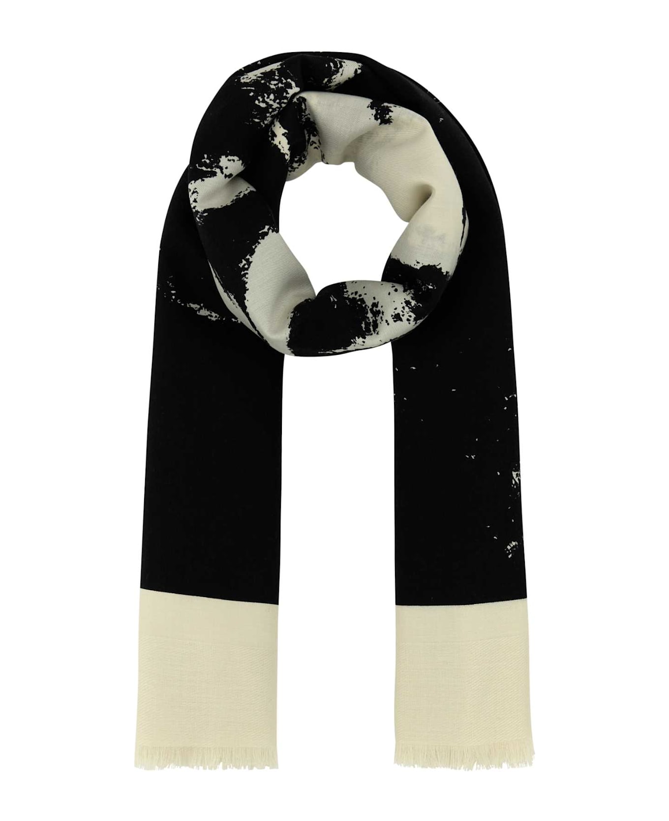 Alexander McQueen Ivory Silk Blend Scarf - IVORYBLACK