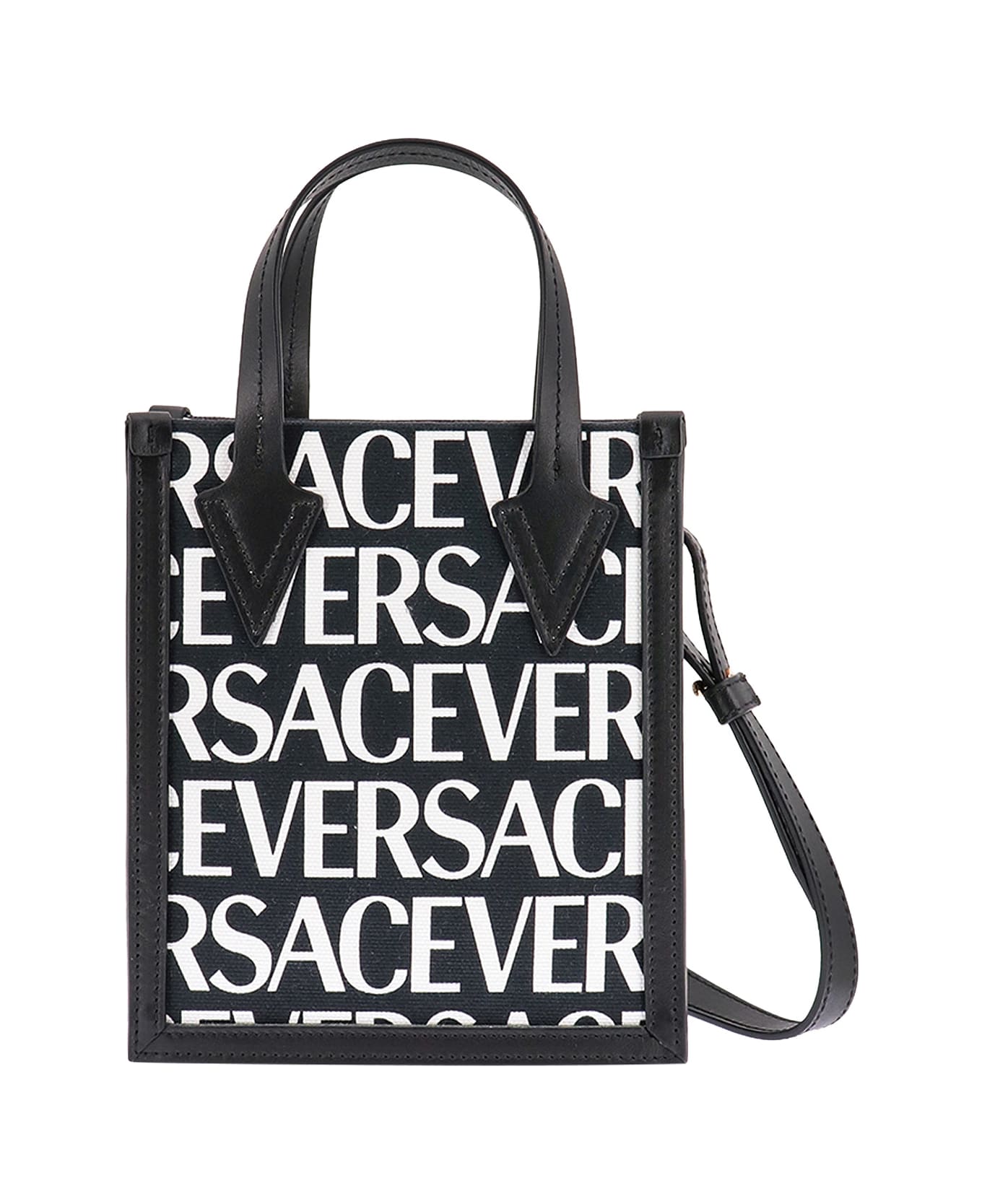 Versace Logo Print Shopper Bag - Black/White