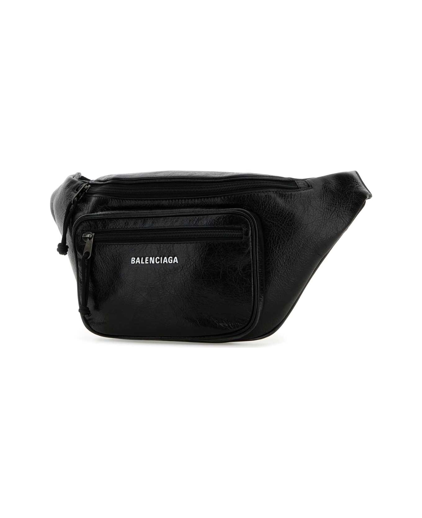 Balenciaga Black Leather Explorer Belt Bag - BLACK