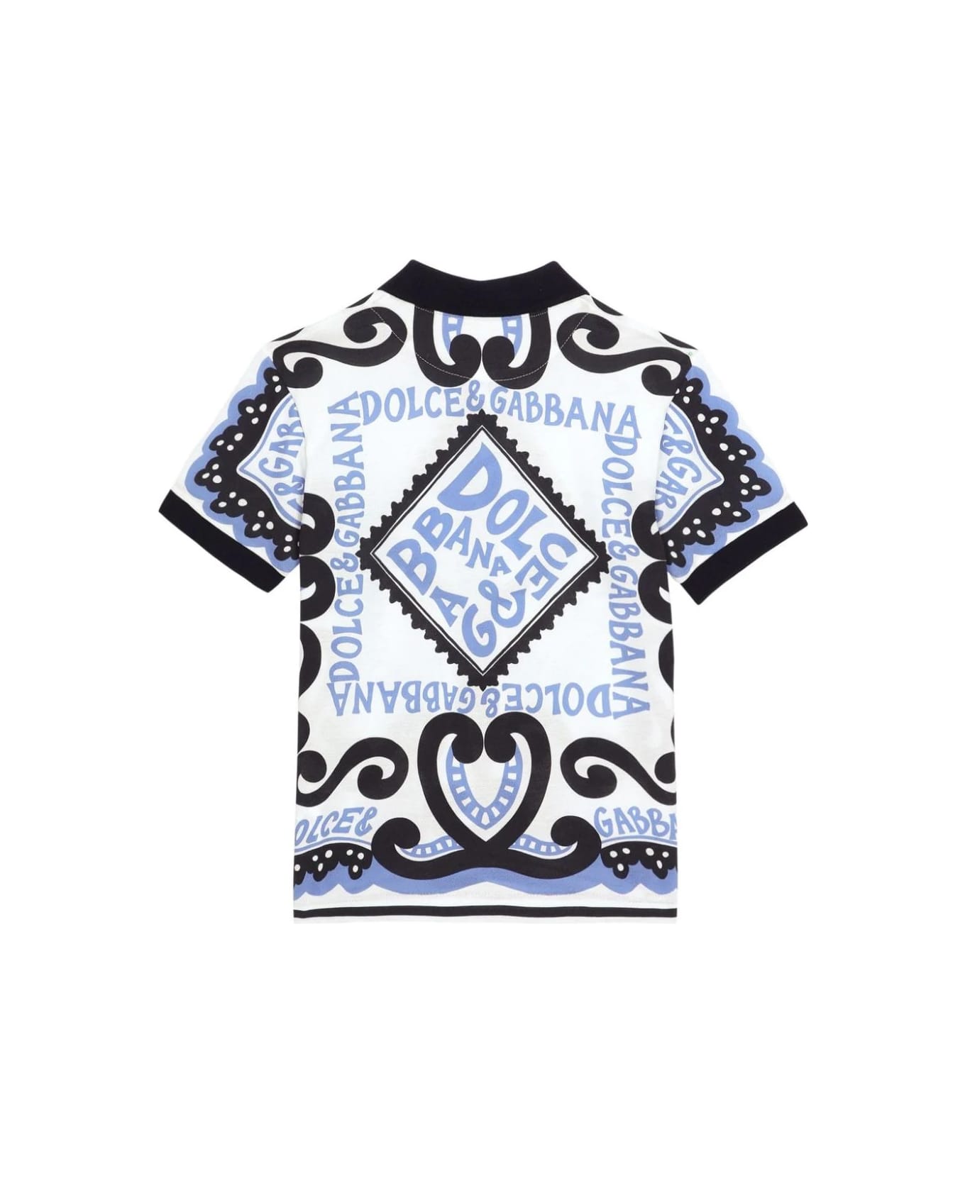 Dolce & Gabbana Marina Print Piquet Polo Shirt - Blue