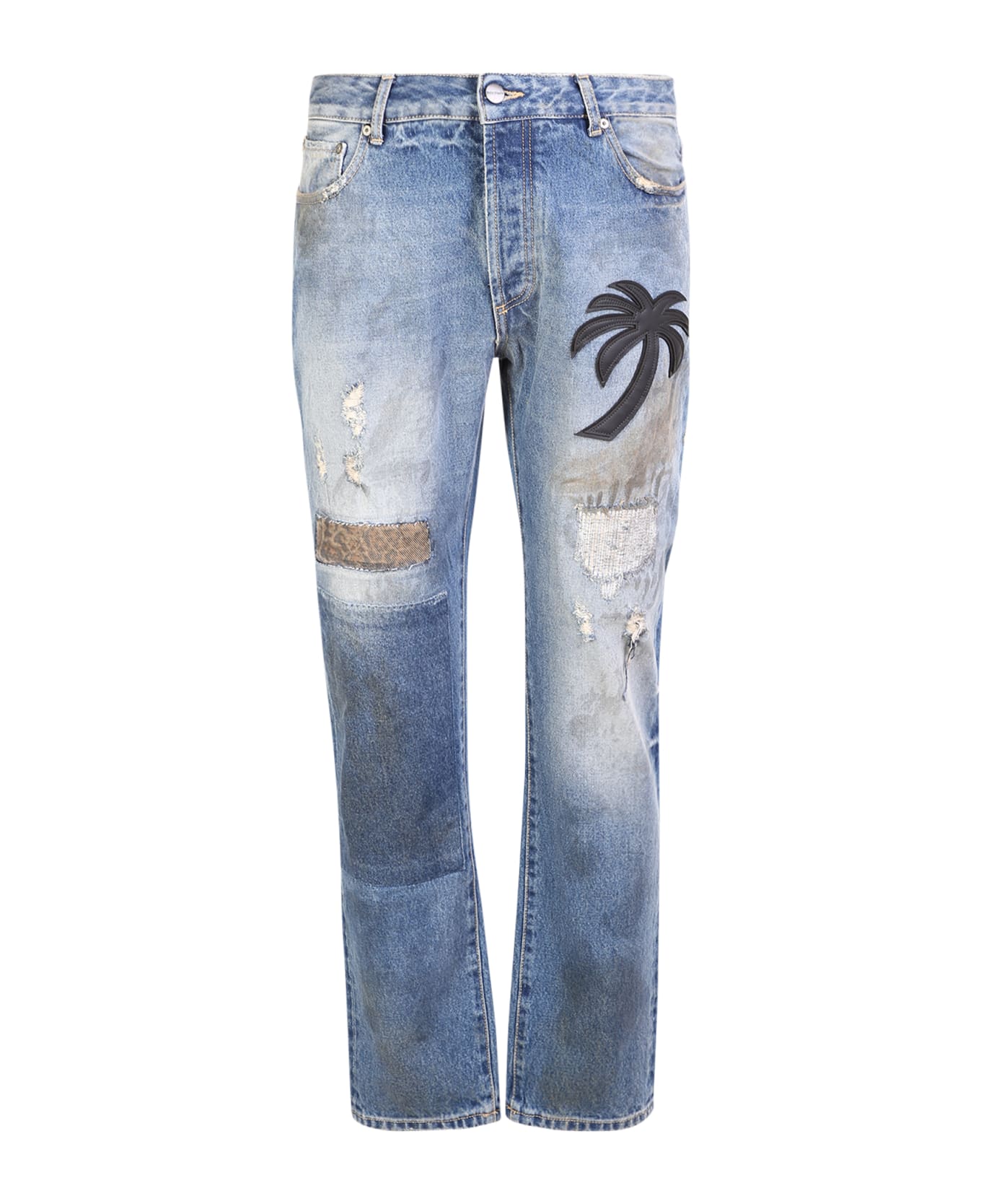 Palm Angels Palm Tree Patchwork Jeans - Blue