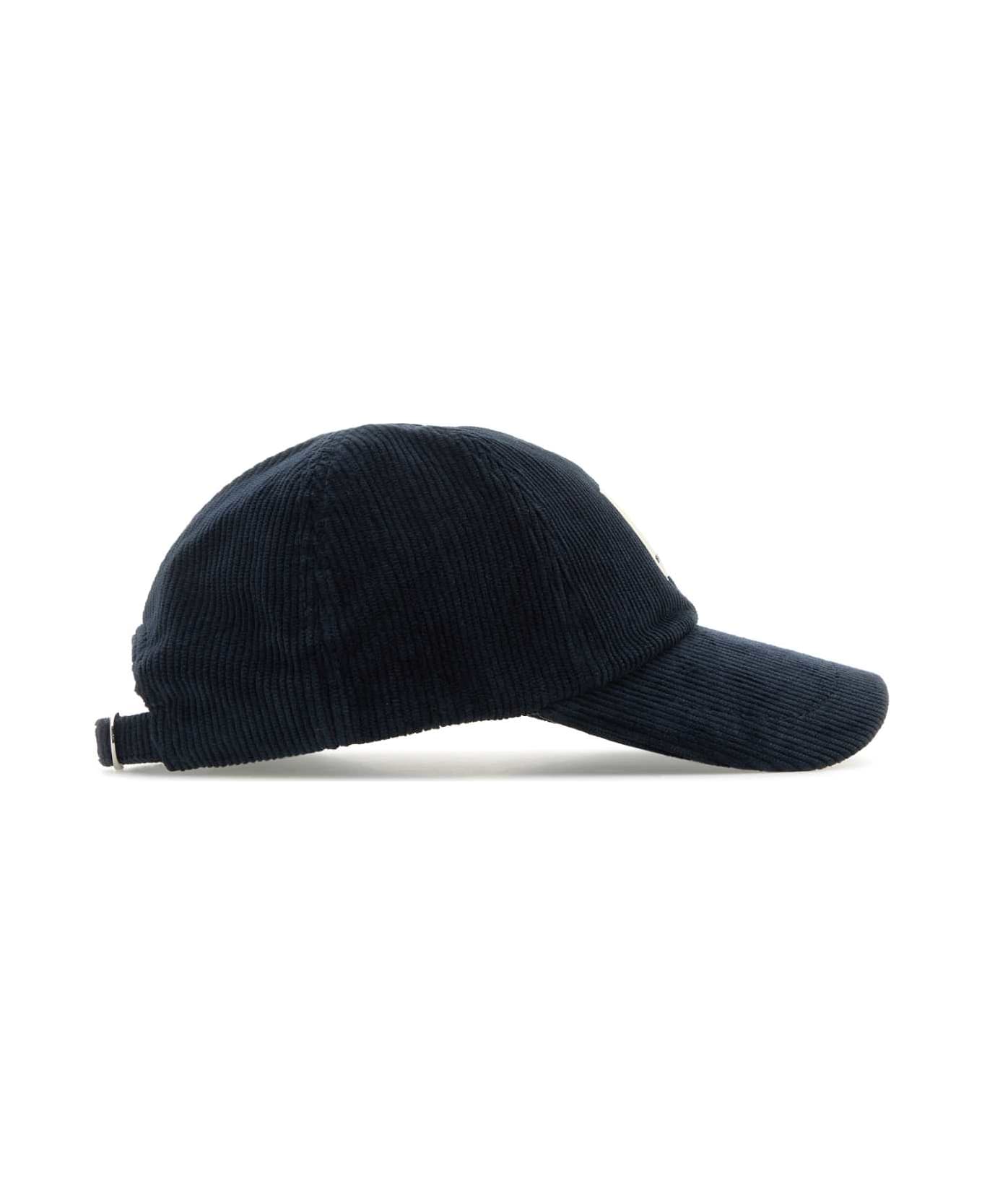 Emporio Armani Midnight Blue Stretch Corduroy Baseball Cap - BLK