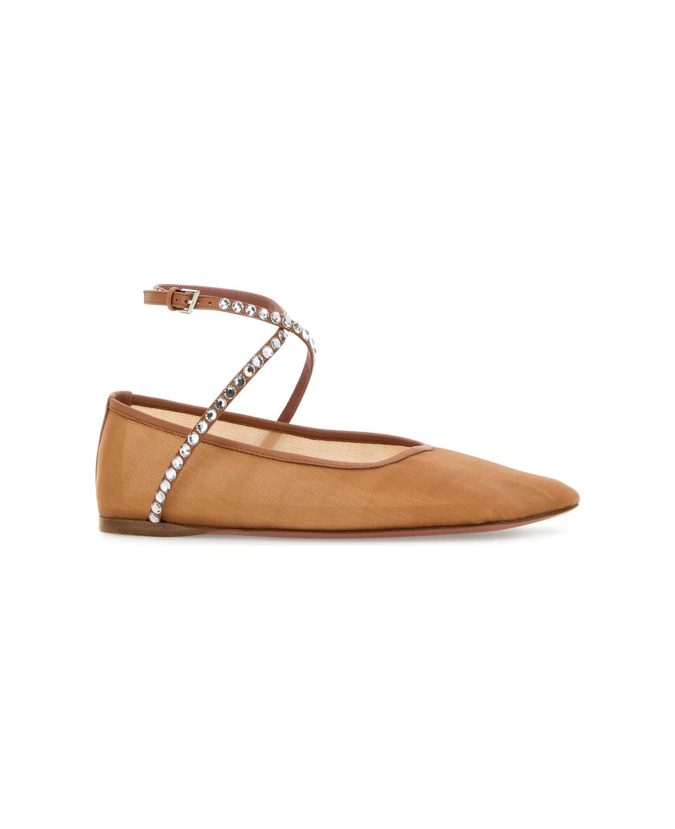 Amina Muaddi Orange Mesh Ane Ballerinas - MESHBEIGEWHITECRYSTALS