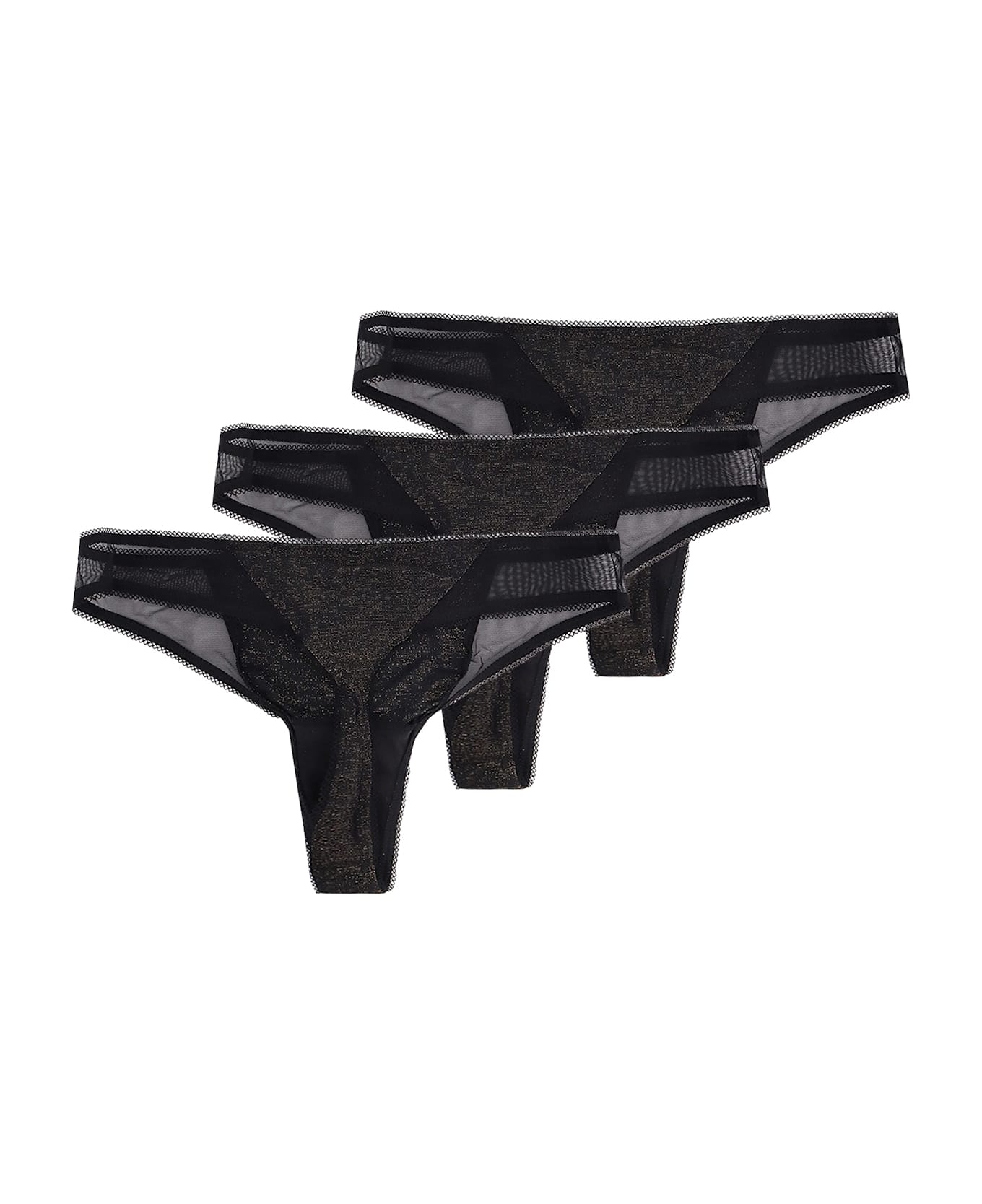 Hugo Boss Lurex Thong Tripack With Lace Trim - Black