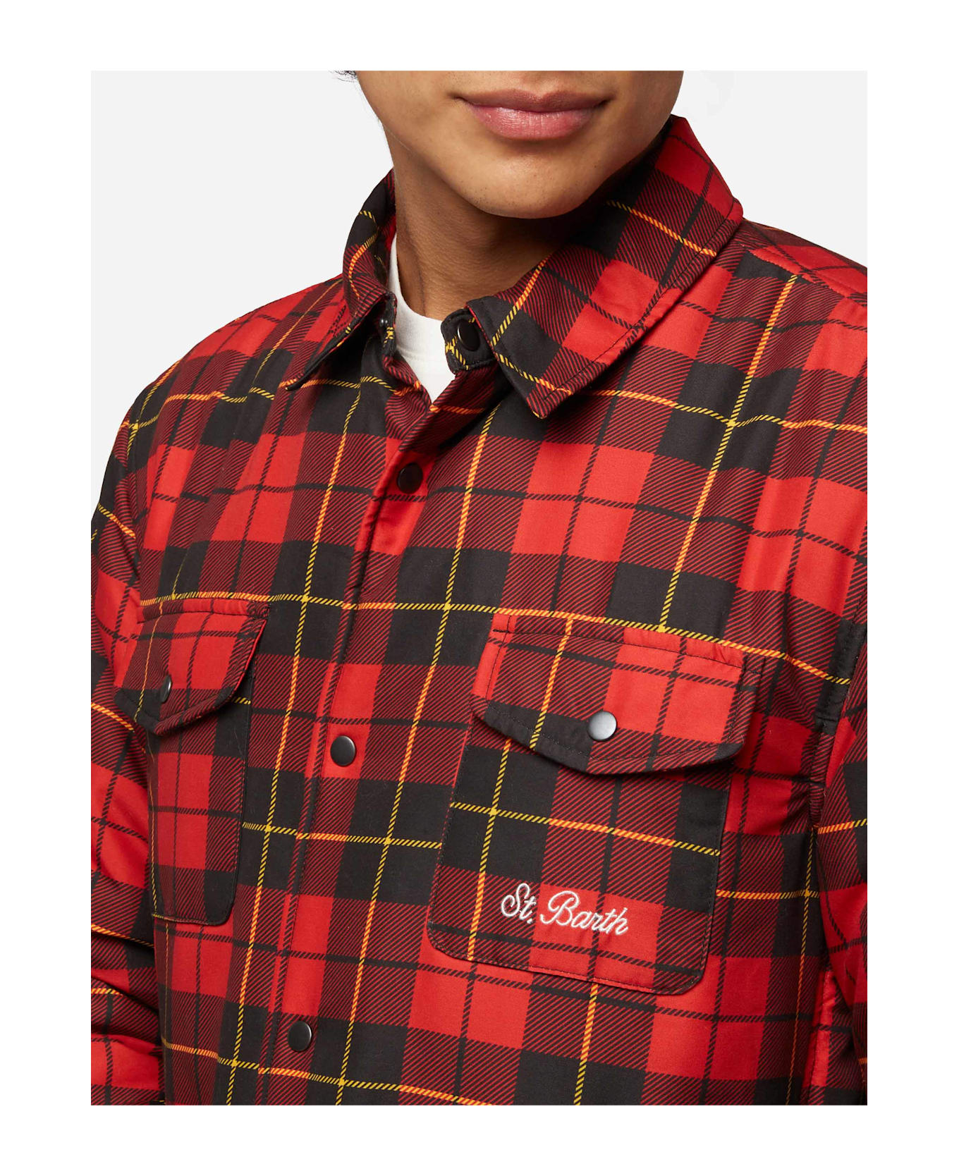 MC2 Saint Barth Technic Fabric Overshirt Chalet With Check Print - RED