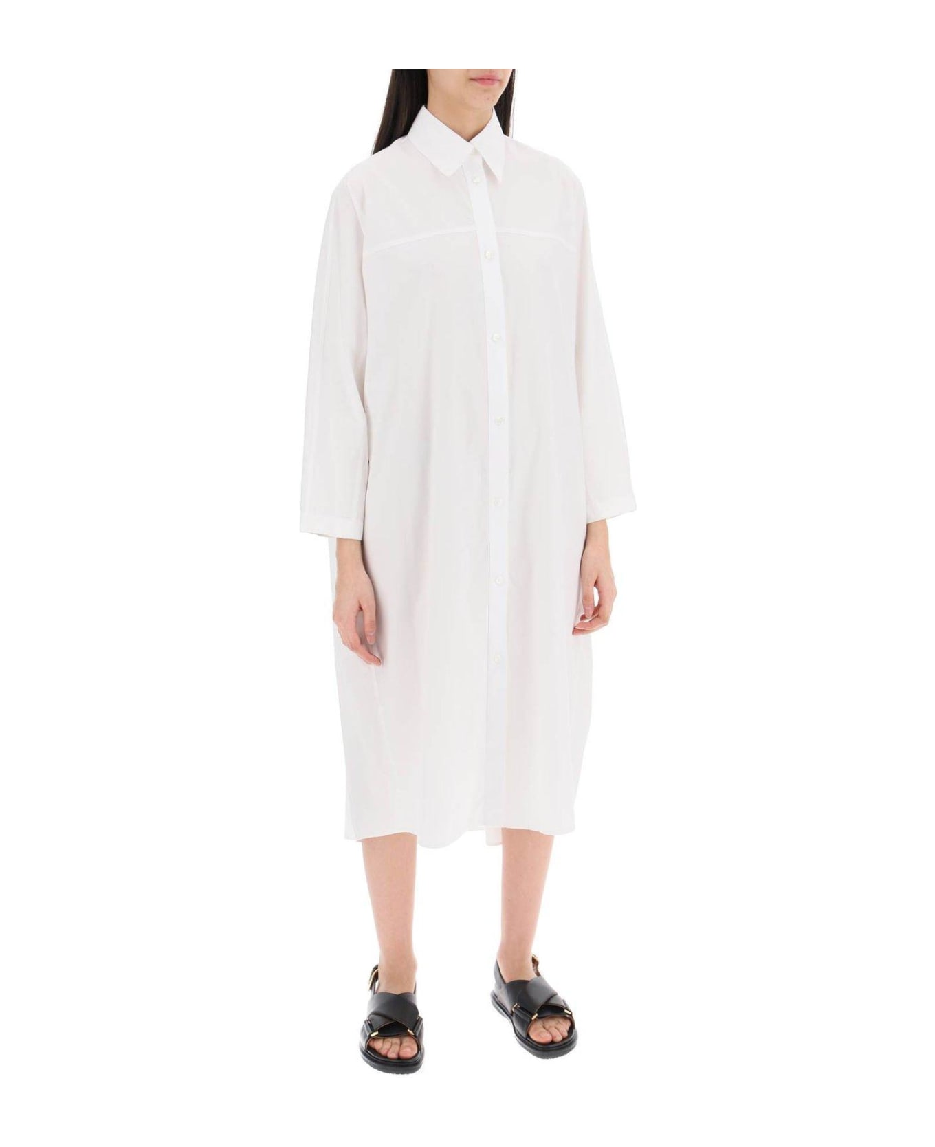 Marni Long-sleeved Midi Shirt Dress - White