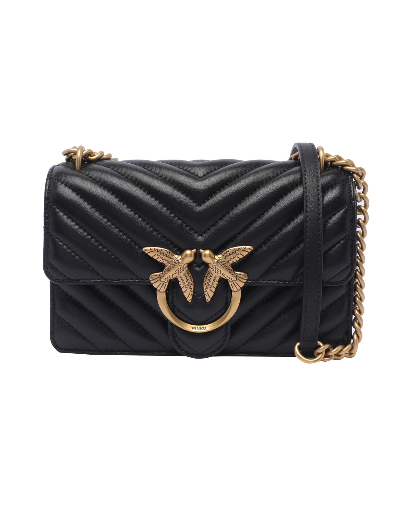 Pinko Mini Love One Crossbody Bag - Q Nero Antique Gold