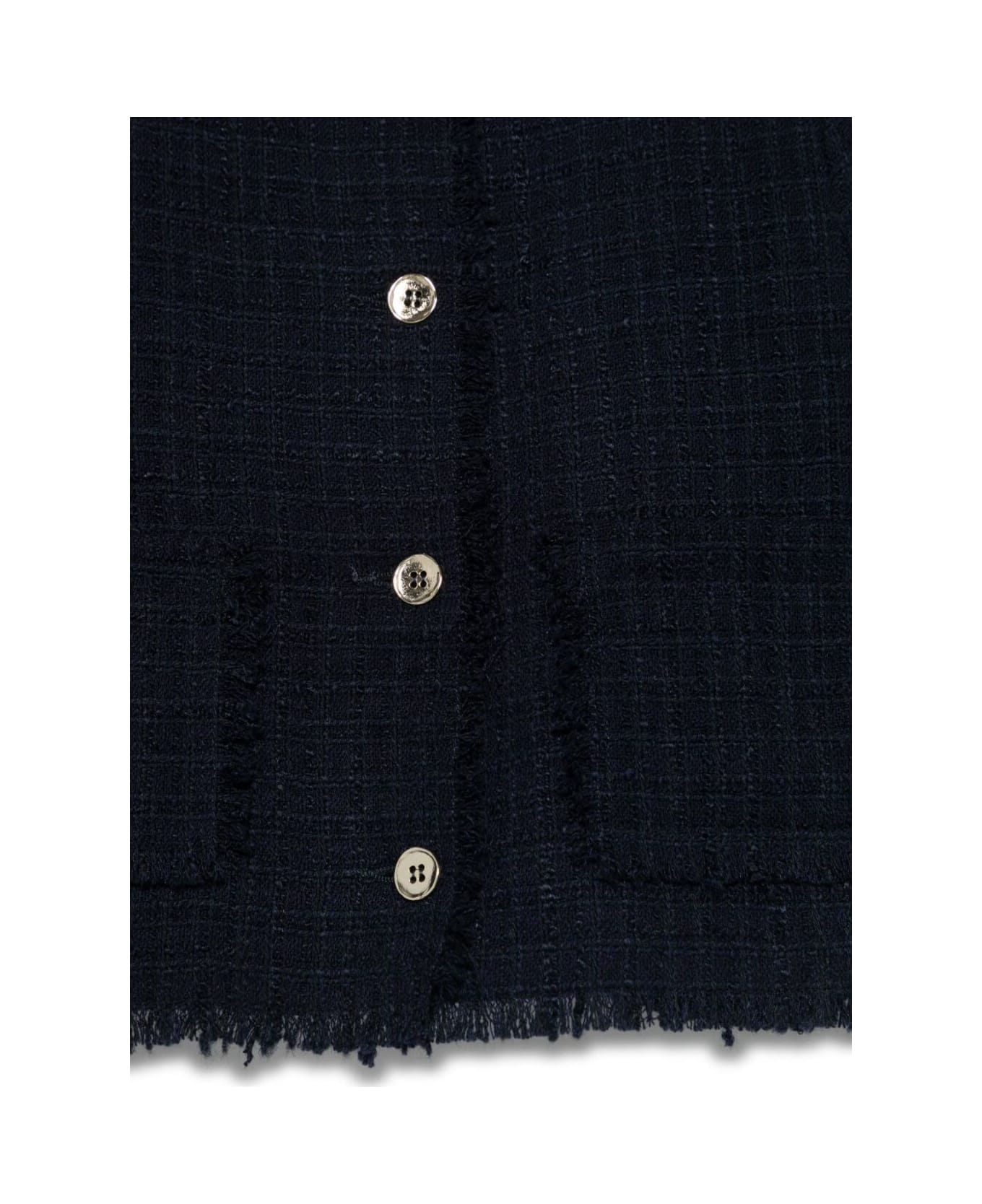 Il Gufo Blue Jacket With Frayed Edges And Round Neck In Cotton Tweed Girl - Blu