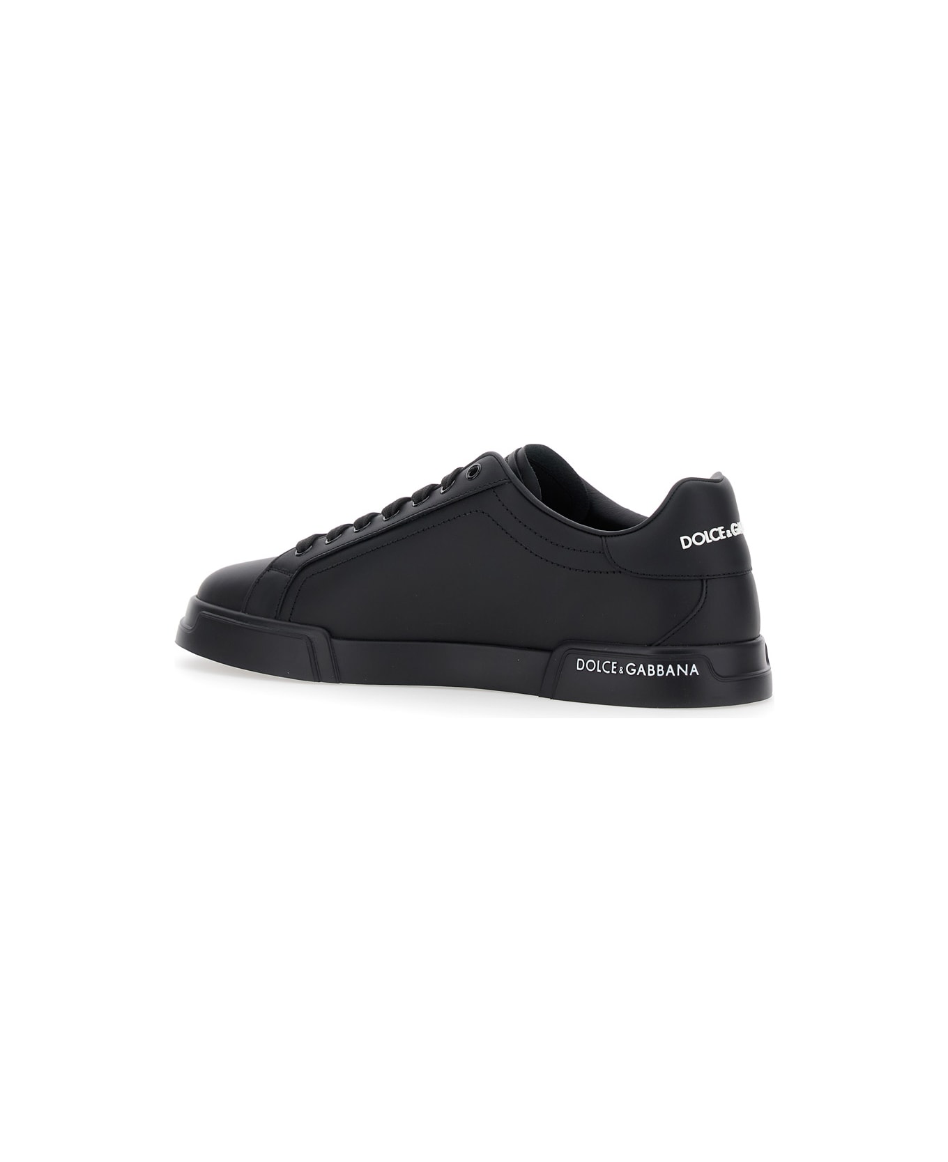 Dolce & Gabbana 'portofino' Black Low Top Sneakers With Logo Patch On The Tongue And Logo Lettering On The Side In Leather Man - BLACK
