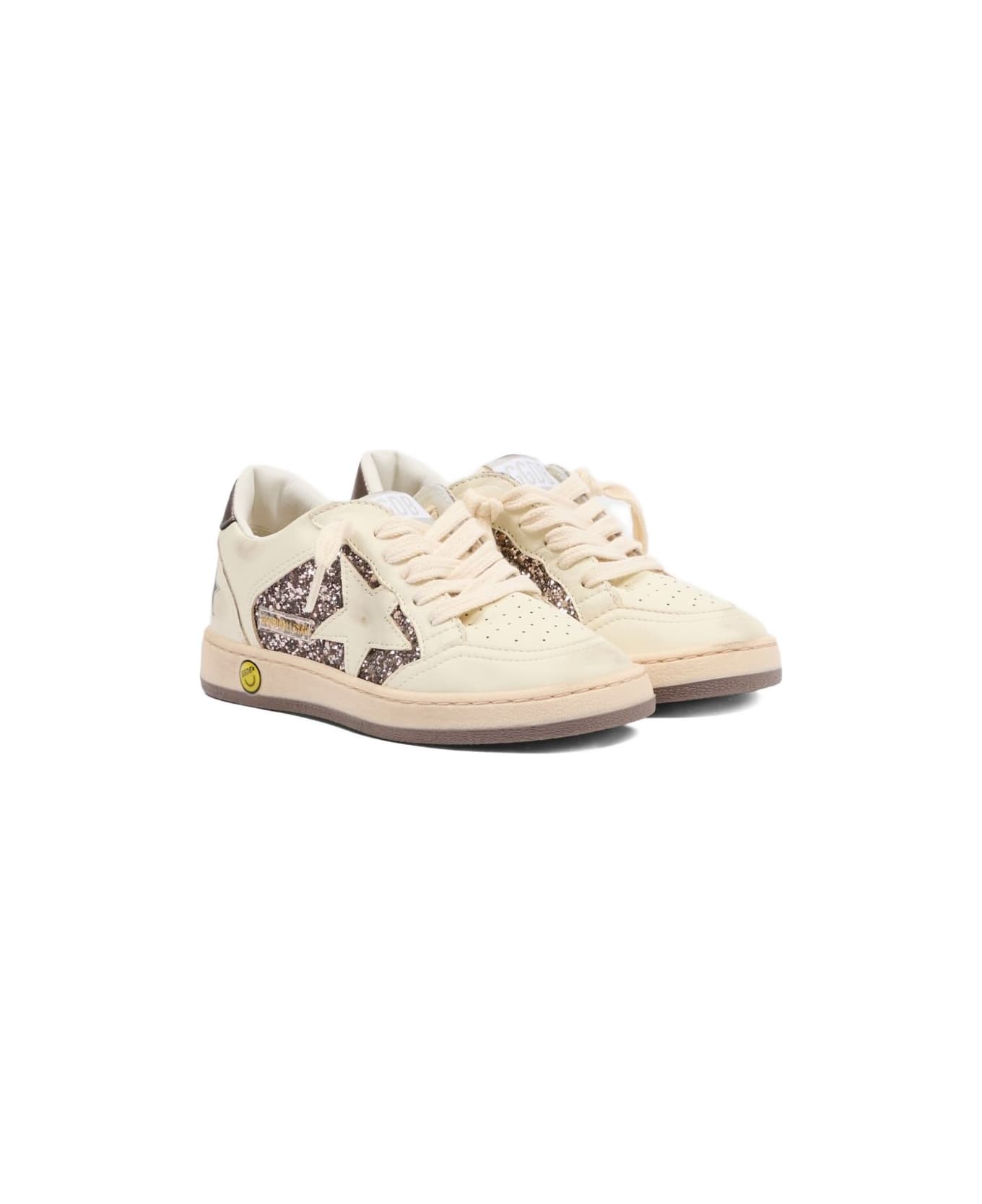 Golden Goose Kids Ball Star Sneakers With Glitter - White