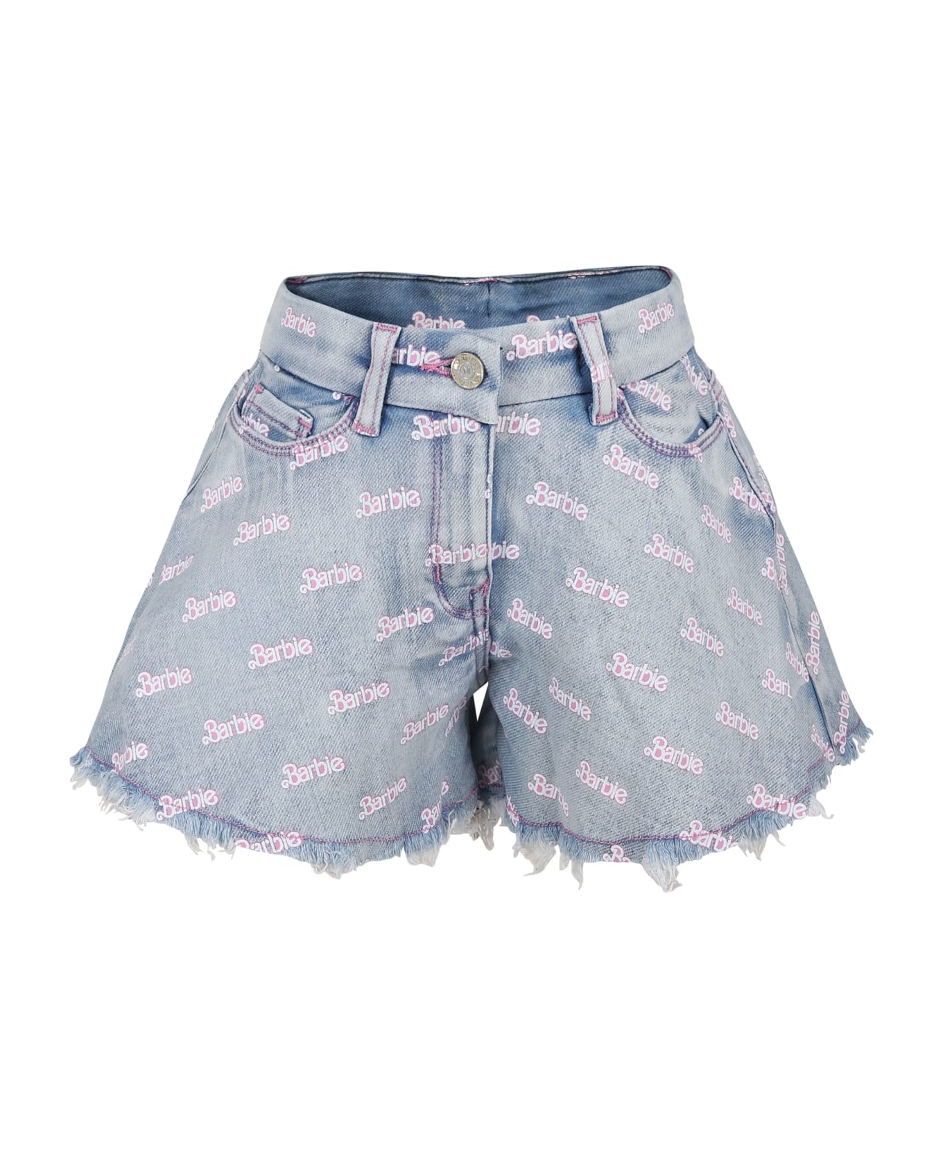 Monnalisa Blue Shorts For Girl With All-over Writing - NAVY
