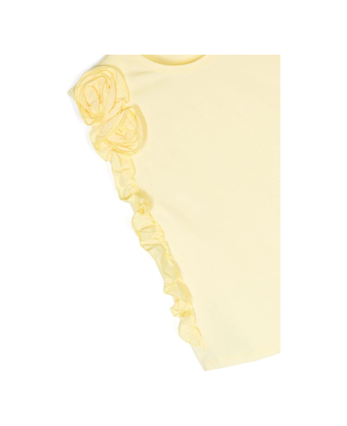Miss Blumarine Pastel Yellow T-shirt With Flowers And Ruffles - Giallo