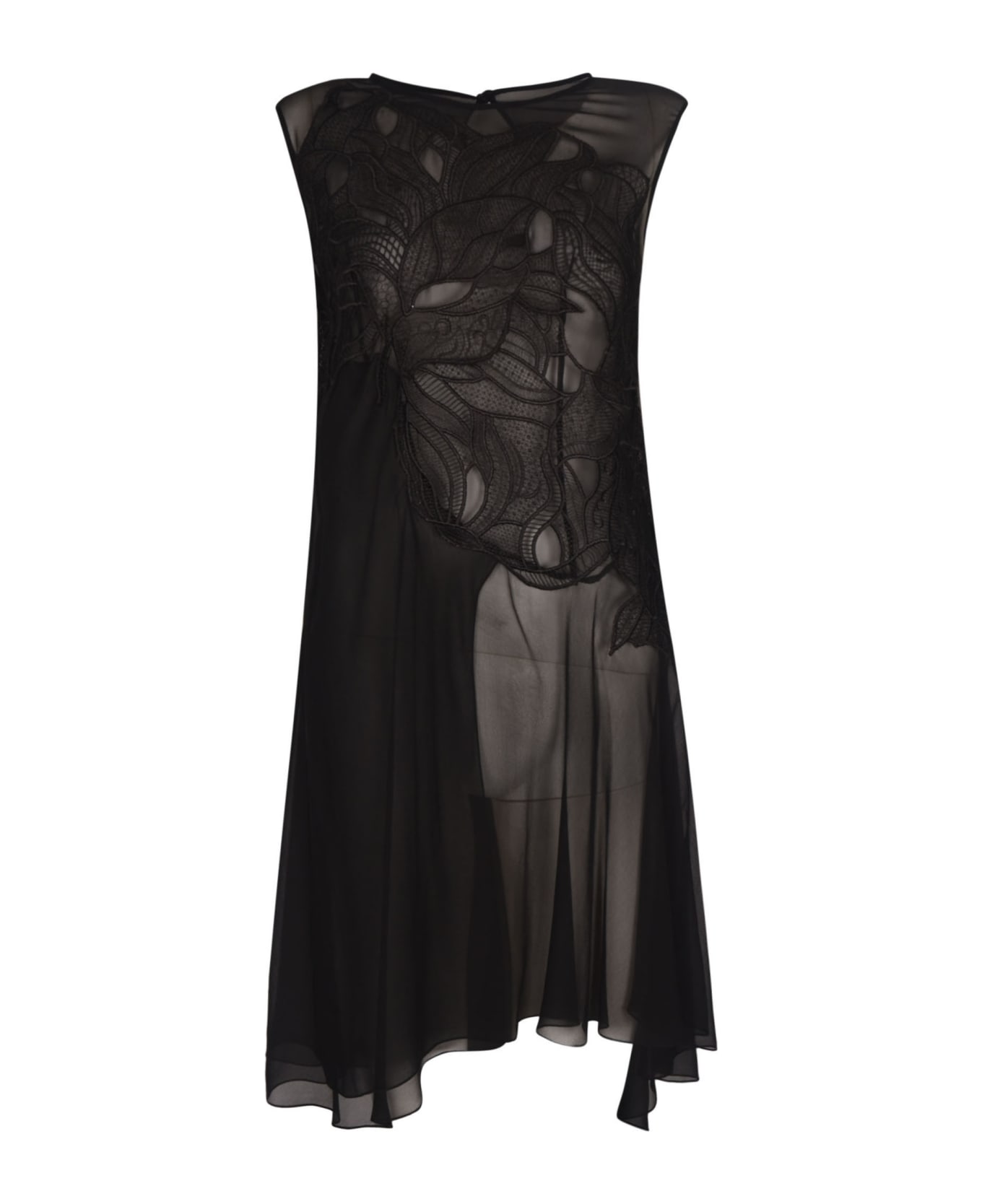 Alberta Ferretti Asymmetric Sleeveless Lace Paneled Dress - Black ワンピース＆ドレス