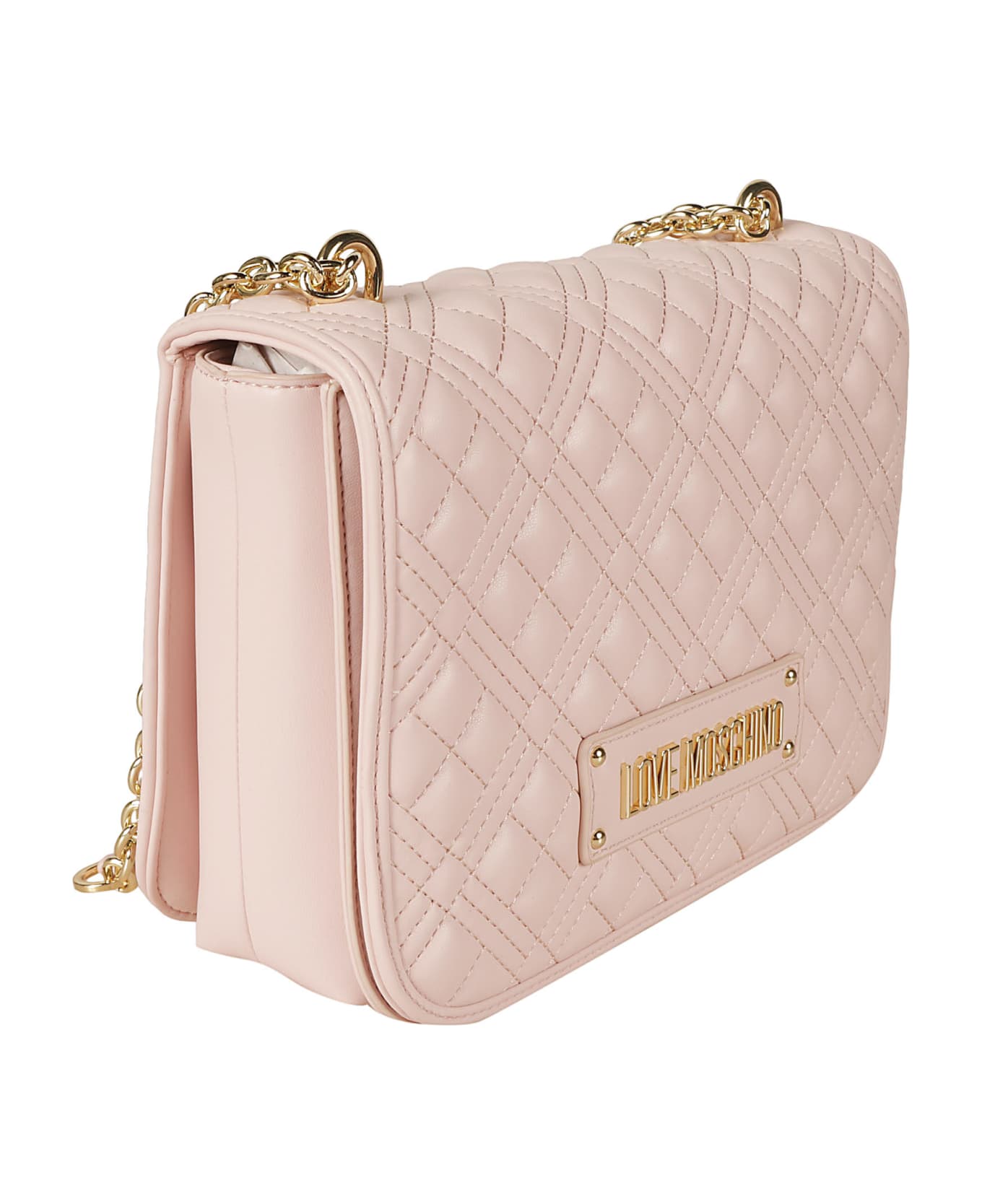 Love Moschino Logo Embossed Quilted Chain Shoulder Bag - Cipria