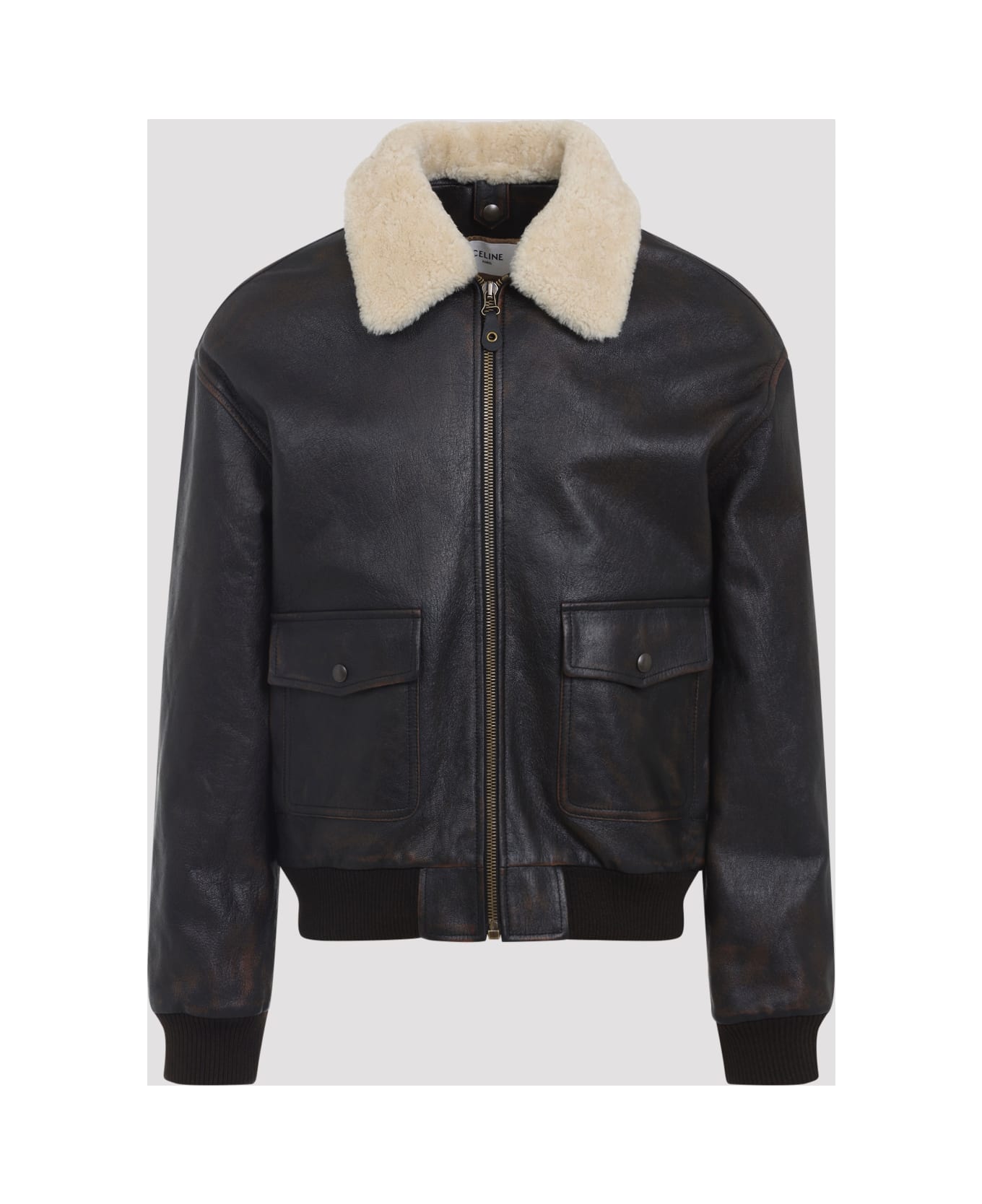 Celine Aviator Jacket - DARK BROWN / CREAM