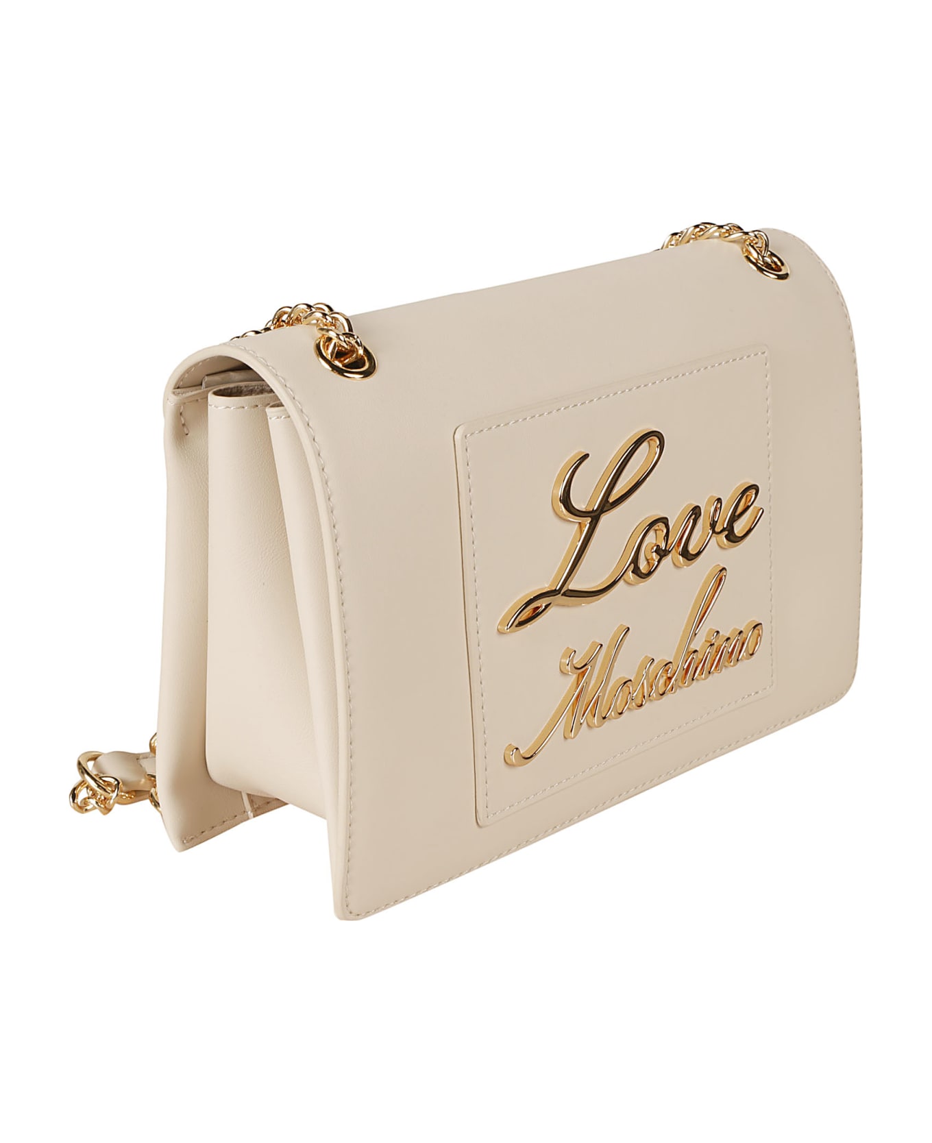 Love Moschino Logo Plaque Embossed Chain Shoulder Bag - Avorio