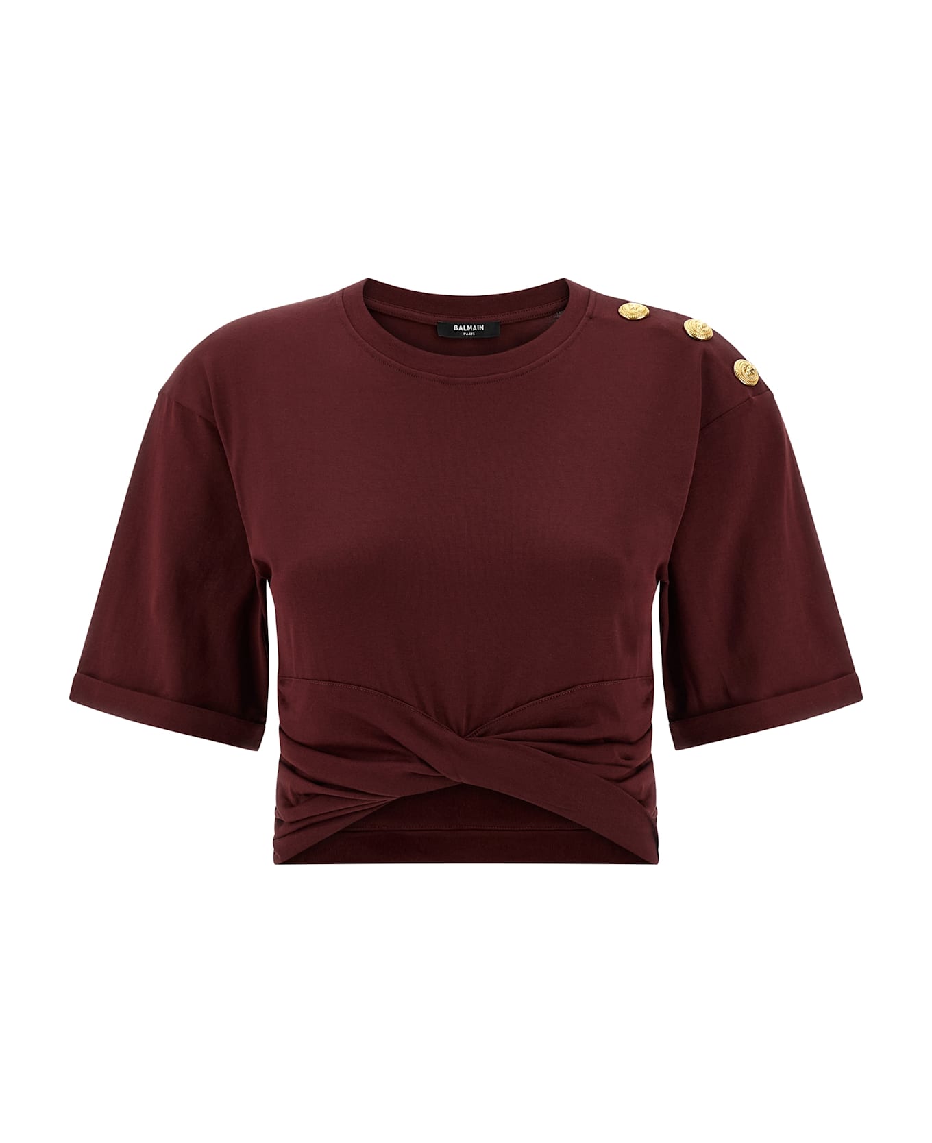 Balmain Knotted Crop T-shirt - Bordeaux