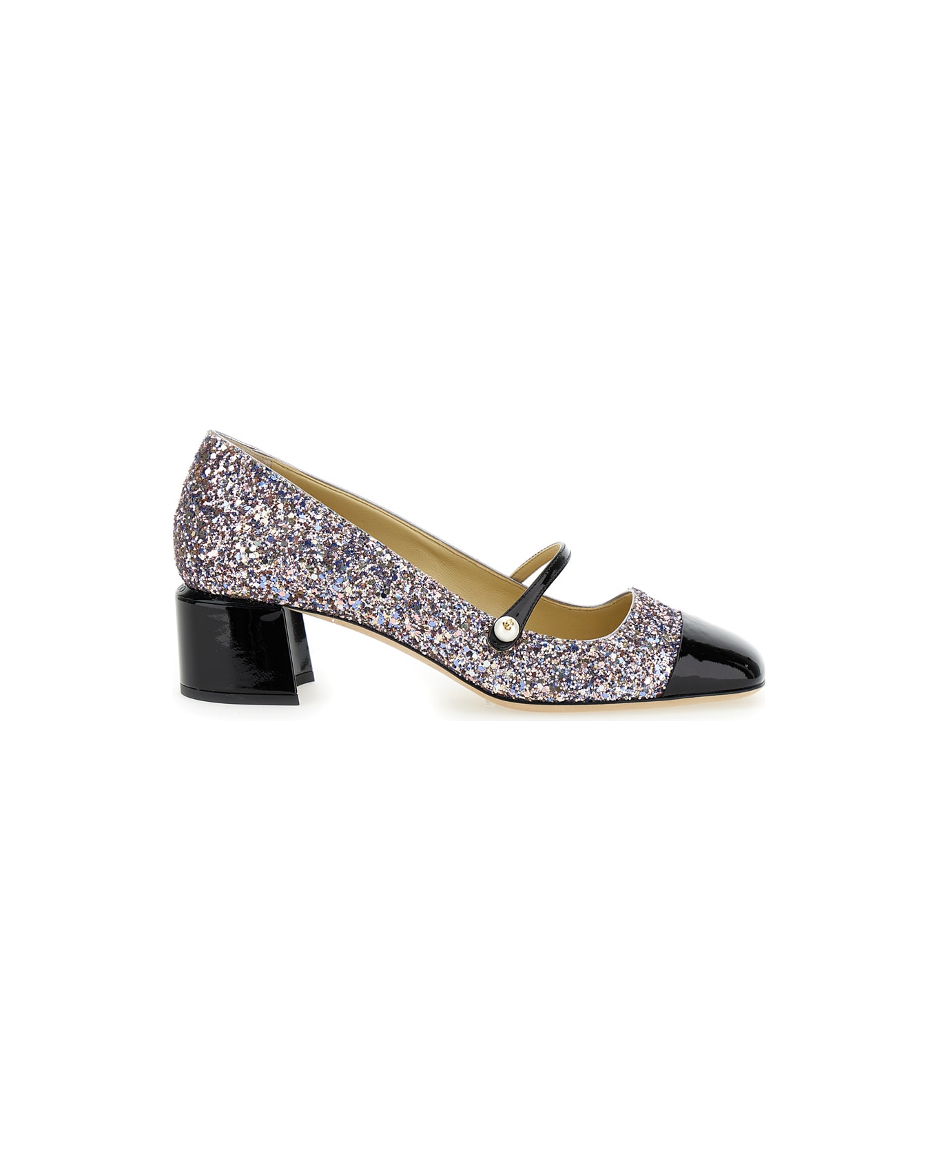 Jimmy Choo 'elisa 45' Multicolor Pumps With Block Heel In Glitter Fabric And Patent Leather Woman - Multicolor ハイヒール