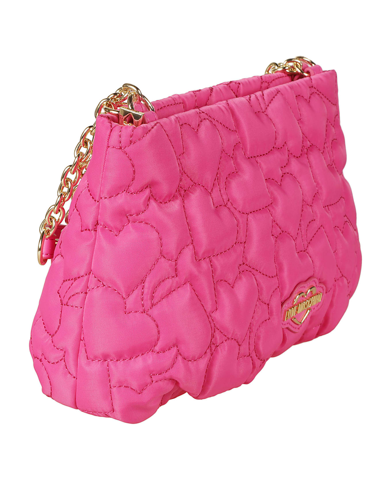 Love Moschino Heart Embroidered Logo Embossed Shoulder Bag - Fuxia