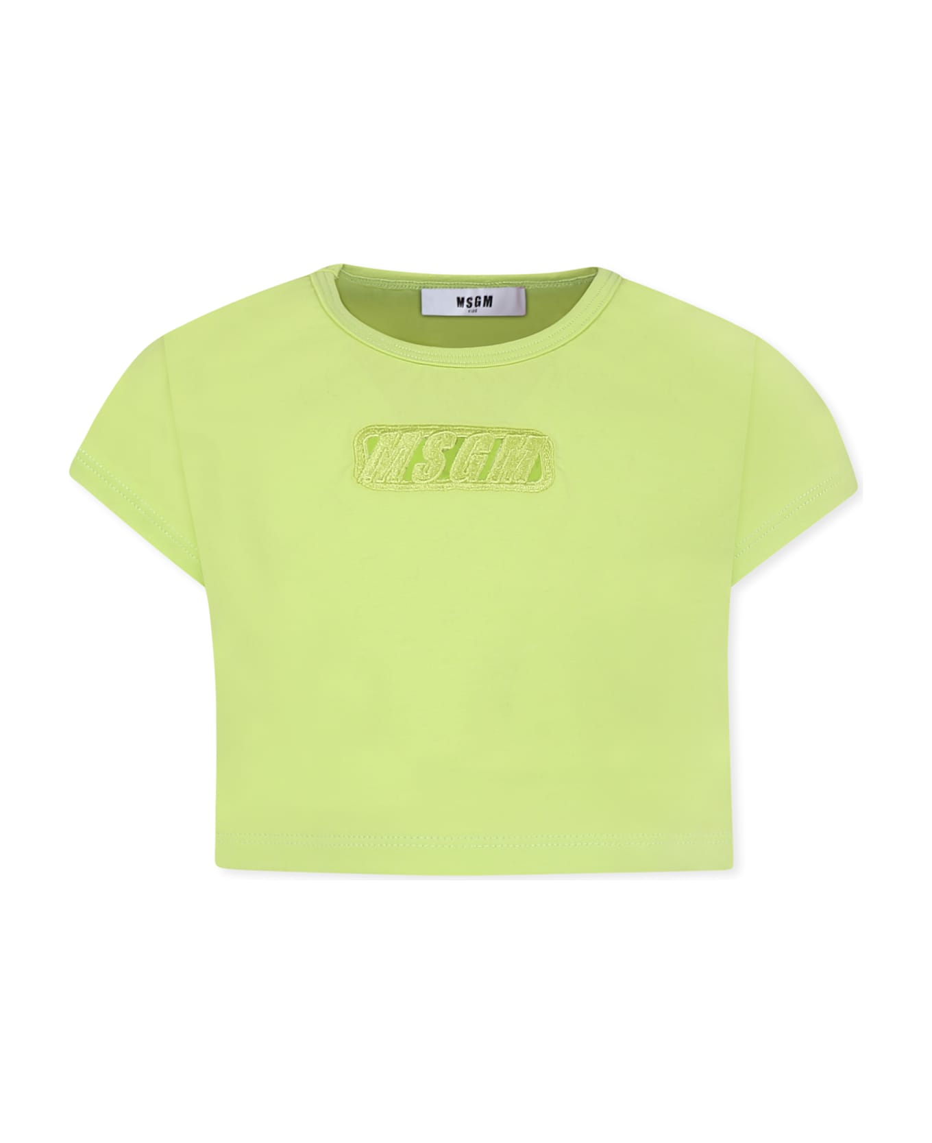 MSGM Green Crop T-shirt For Girl With Logo - Green
